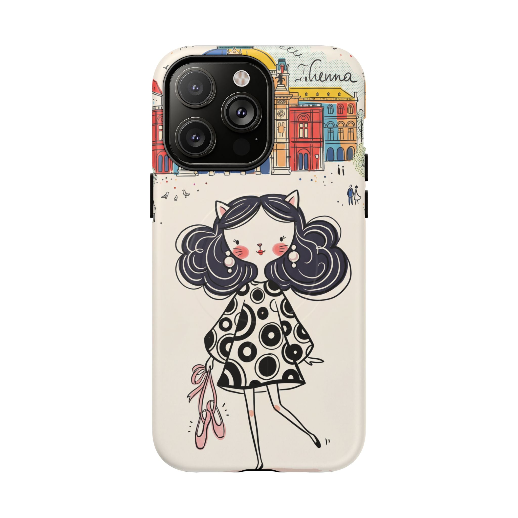 Cute Parisian Cat Girl MagSafe iPhone Case | Ballet Slippers Illustration Tough Case