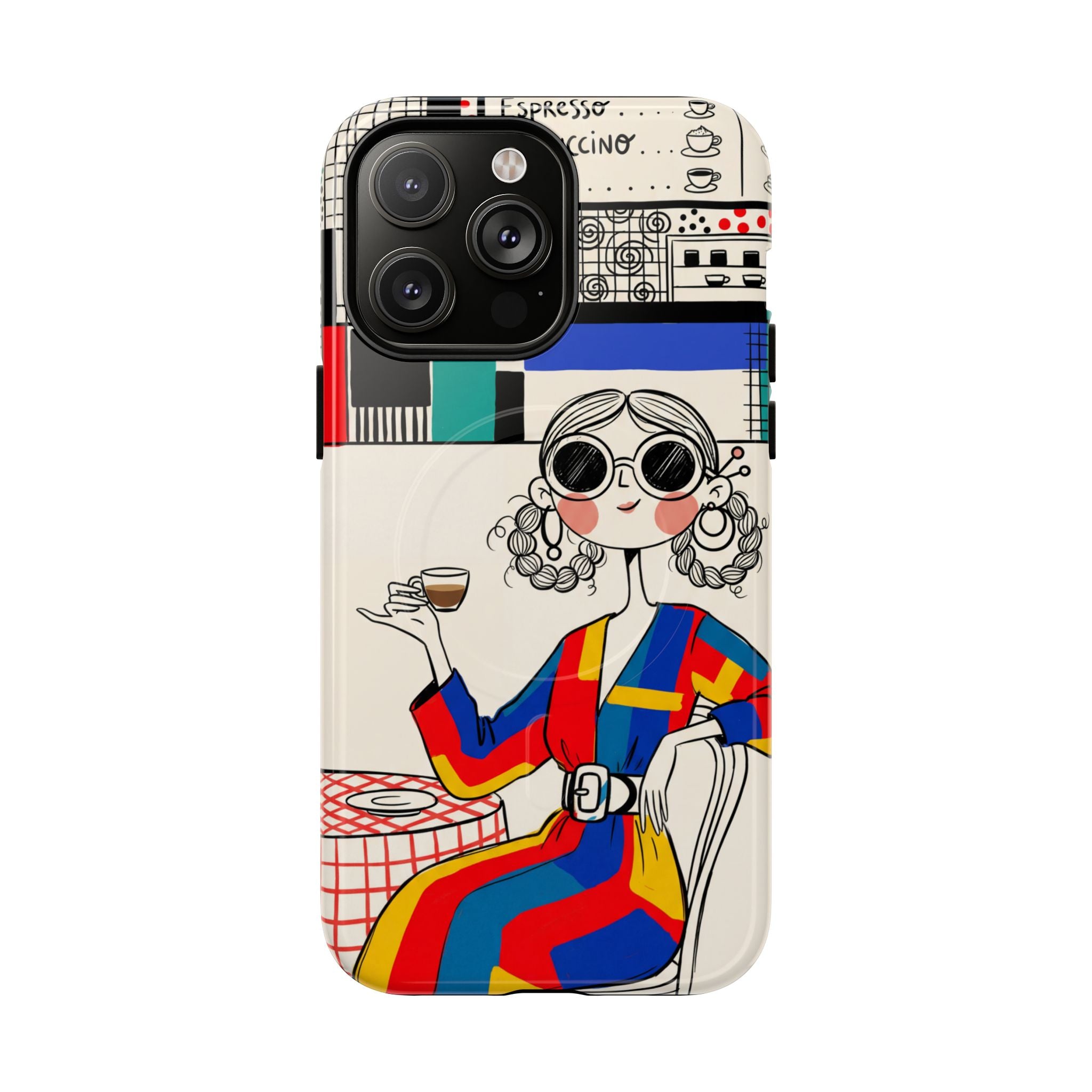 Retro Cafe MagSafe iPhone Case | Colourful Chic Woman Illustration