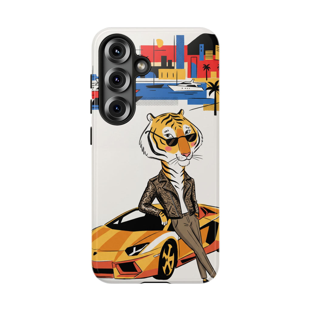 Stylish Tiger with Sports Car Illustration Samsung Galaxy Phone Case