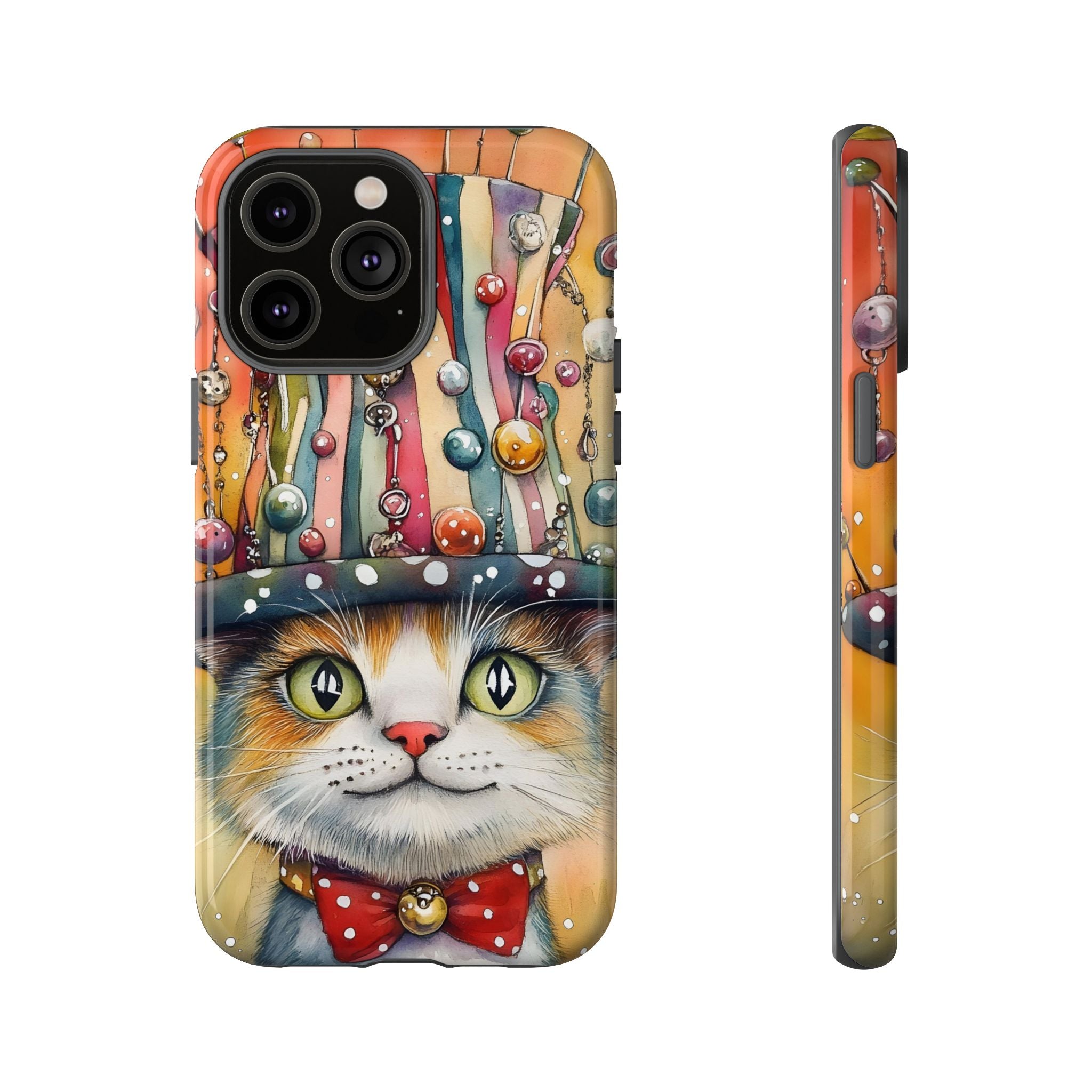 Cat in Colorful Top Hat iPhone Case — Whimsical Cat Art iPhone Case