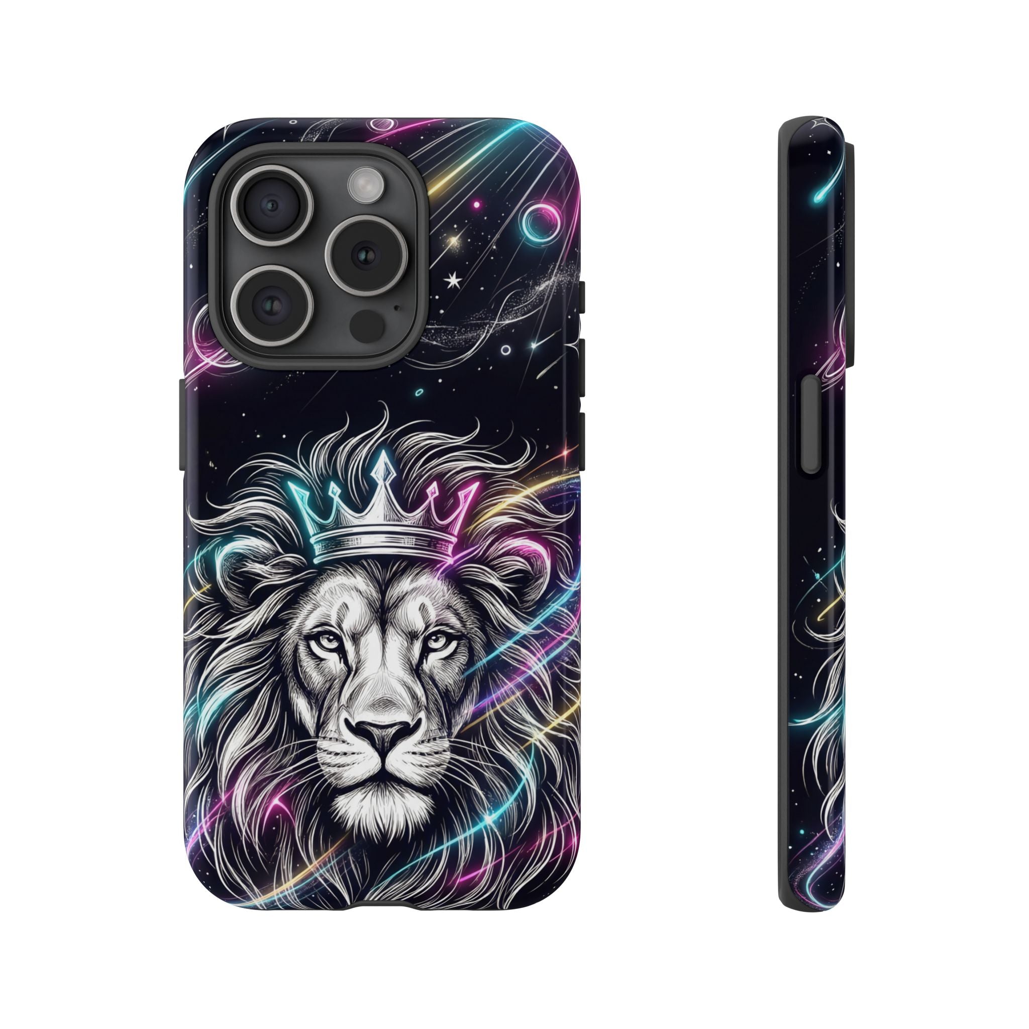 Galaxy Lion iPhone Case | Neon Crowned Lion Protective Case