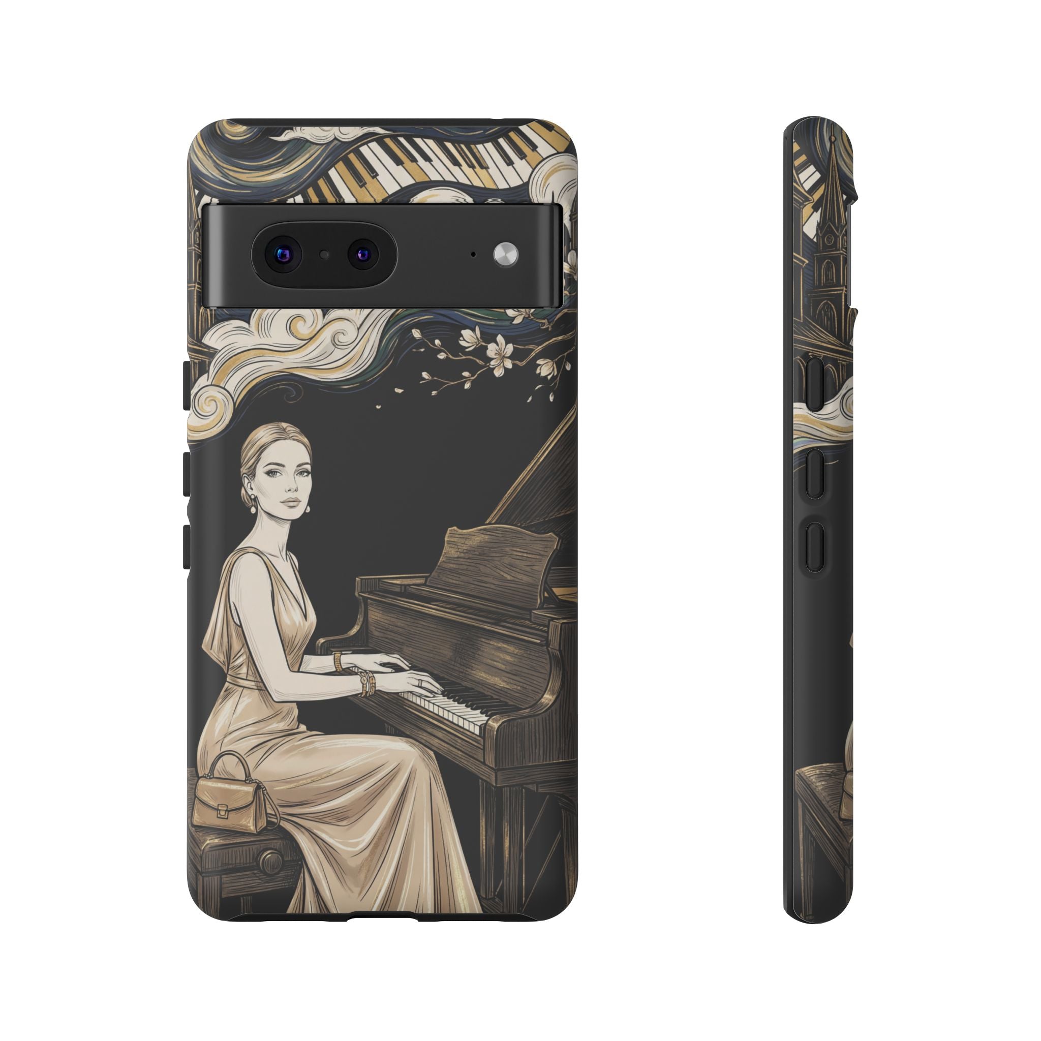 Elegant Piano Woman Google Pixel Phone Case | Vintage Art Deco Music Design