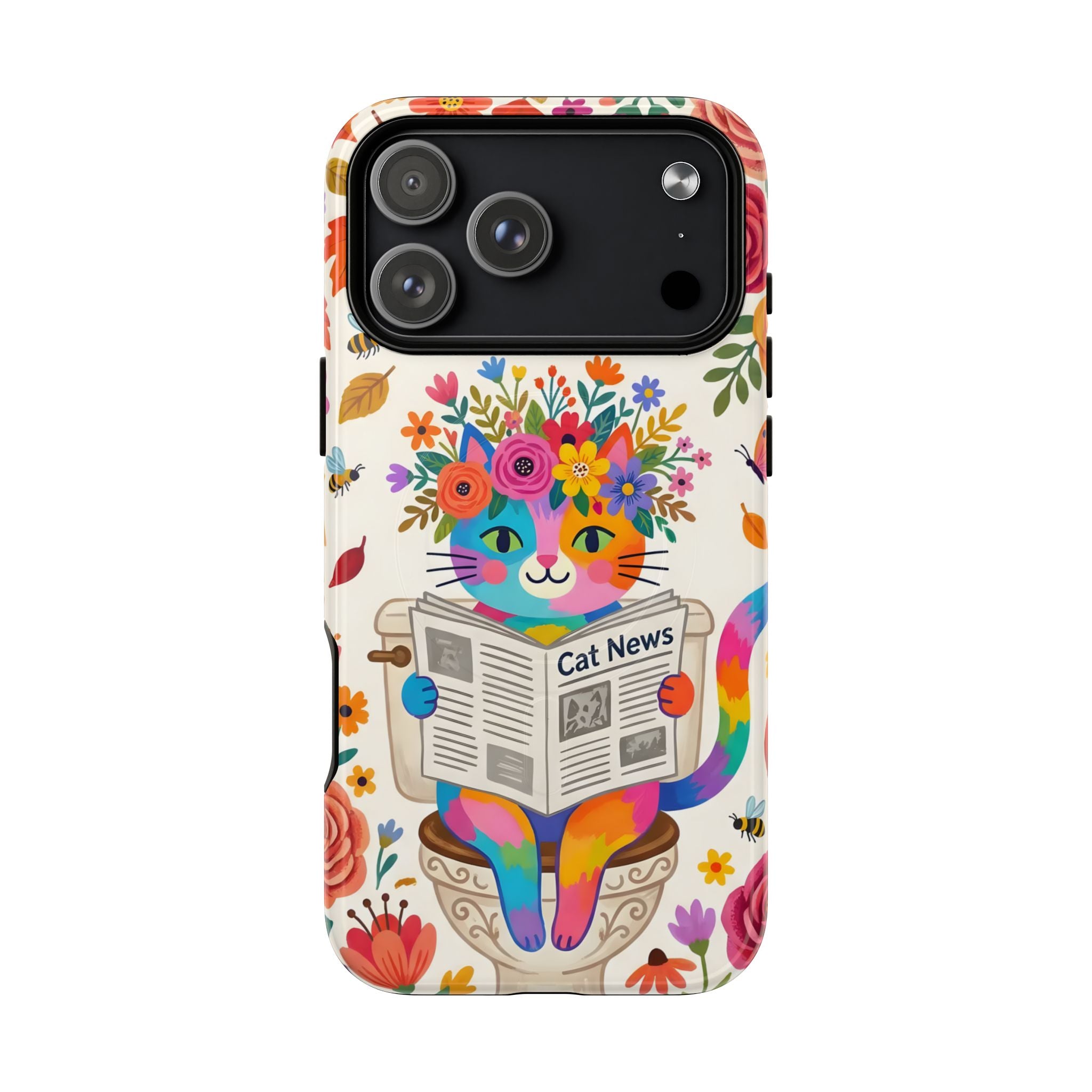Floral Rainbow Cat MagSafe iPhone Case | Cat News Design