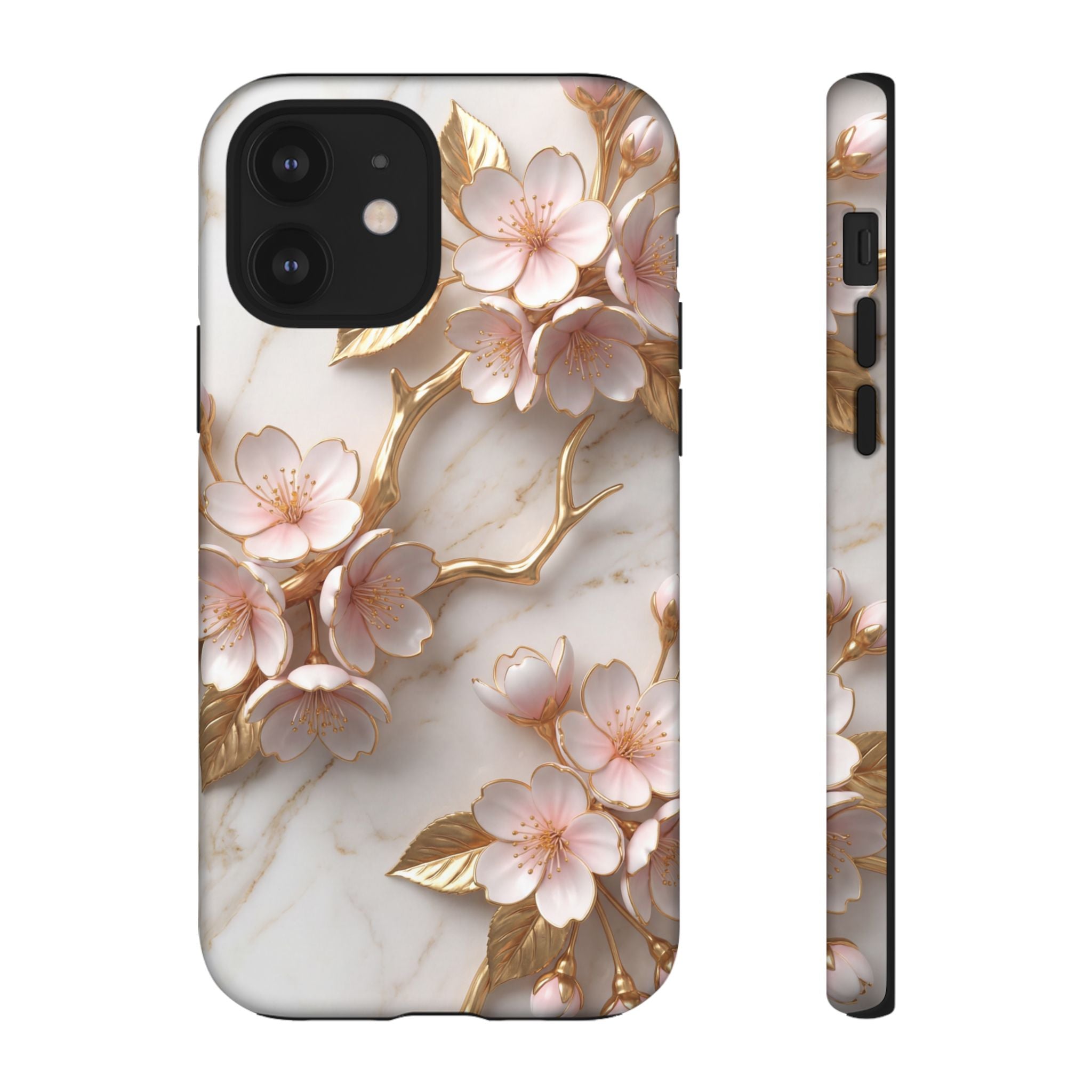 Floral Marble iPhone Case — Sakura Gold Cherry Blossom Tough Case