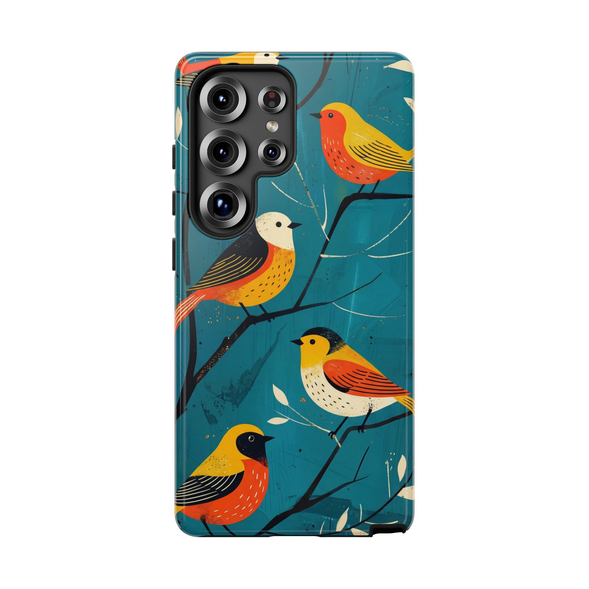Bird Pattern Tough Samsung Galaxy Phone Case | Colourful Songbirds on Teal Background
