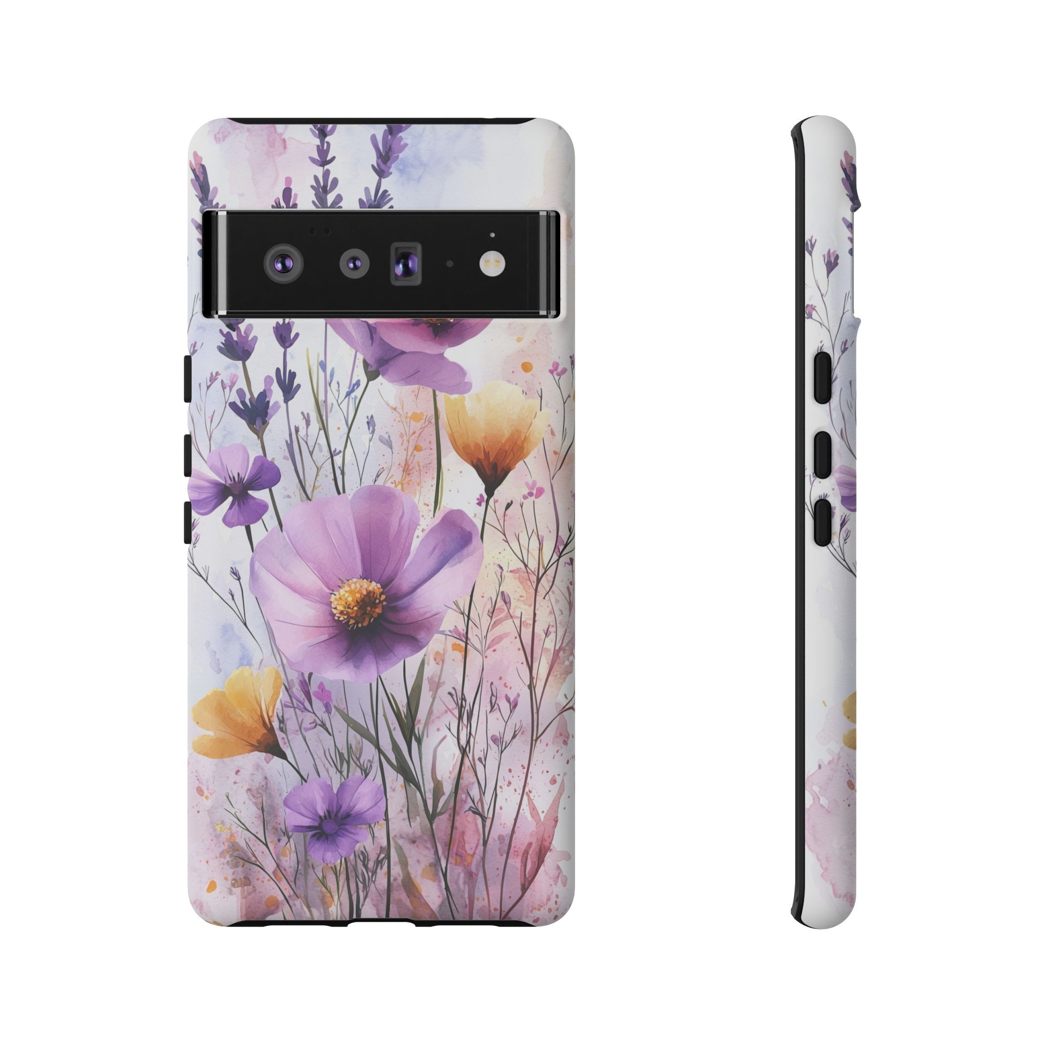 Floral Watercolour Tough Google Pixel Case | Purple & Yellow Wildflowers