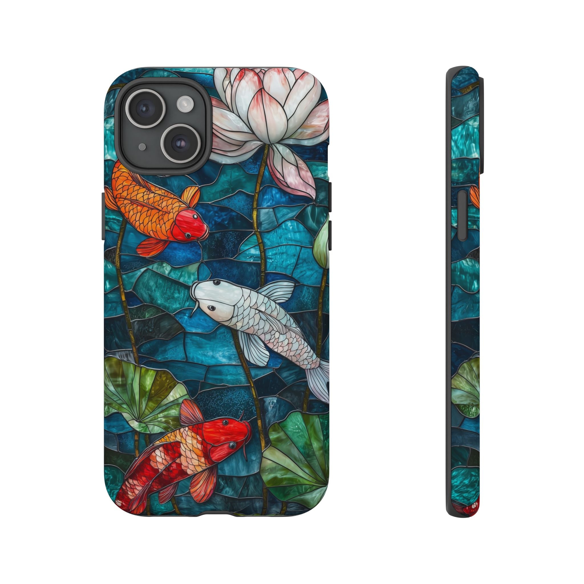 Koi Pond Tough iPhone Case — Stained Glass Lotus & Koi Design