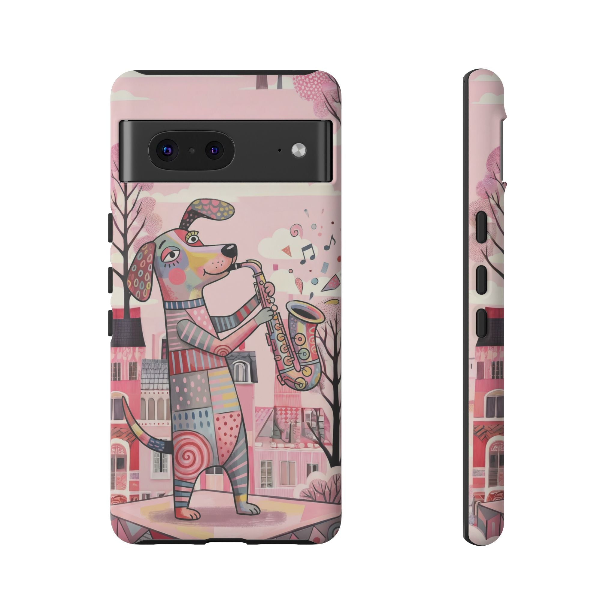 Saxophone Dog Google Pixel Phone Case | Cute Pink Musical Art Protective Case