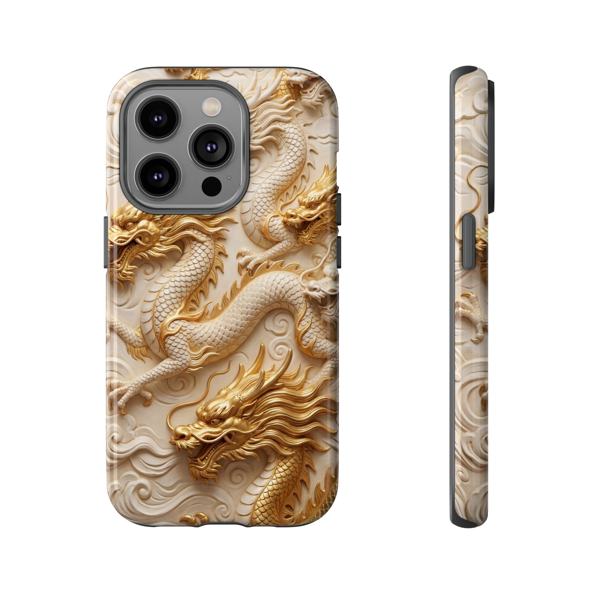 Dragon Relief iPhone Case — Gold Carved Dragon Protective Cover