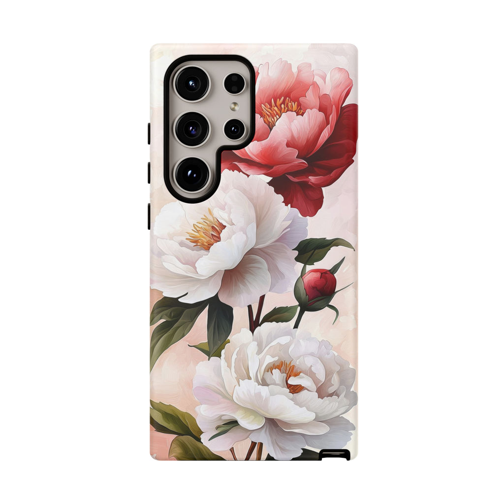 Custodia per Samsung Galaxy con motivo floreale Peony | Rosa bianca vintage