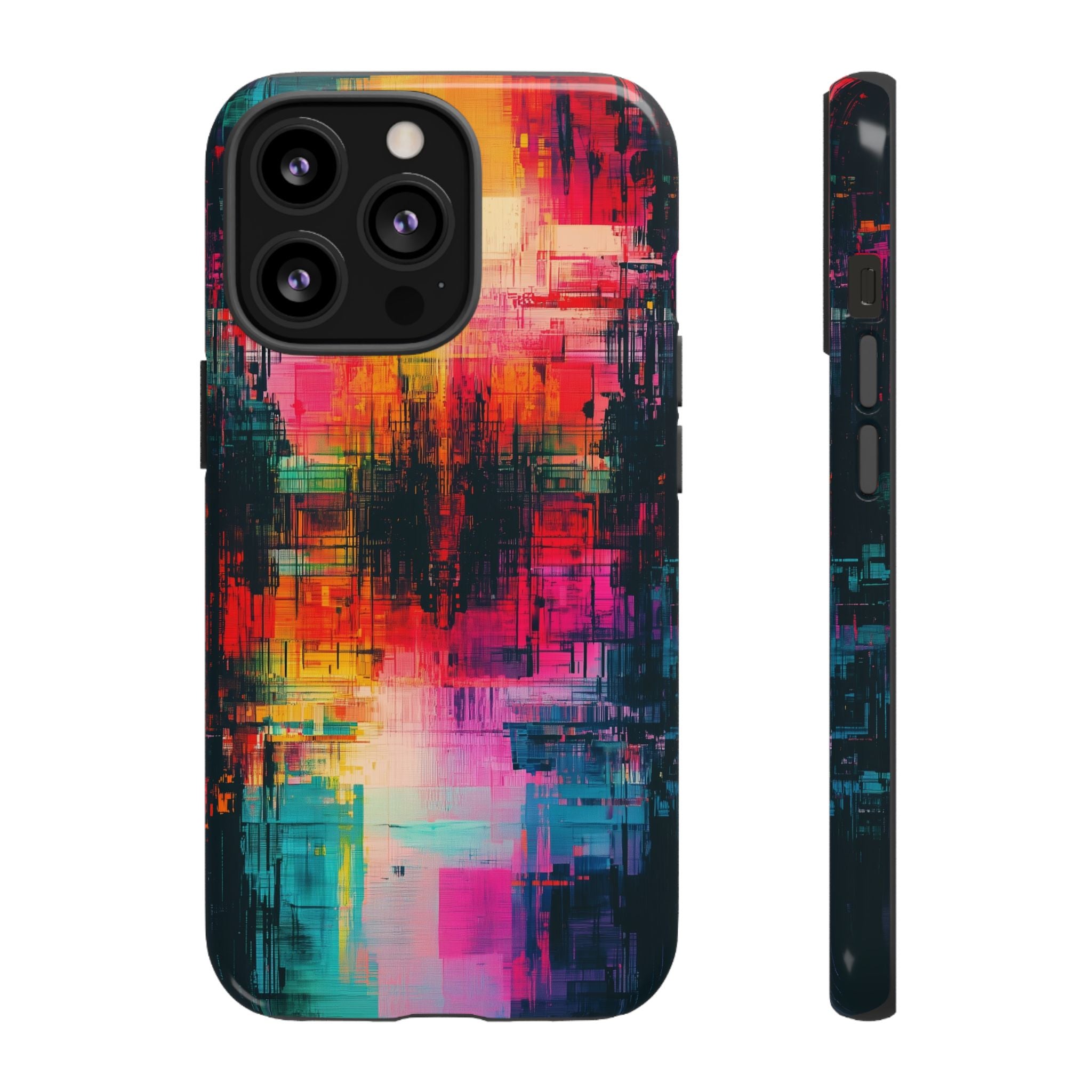 Abstract Neon Glitch Art Tough iPhone Case