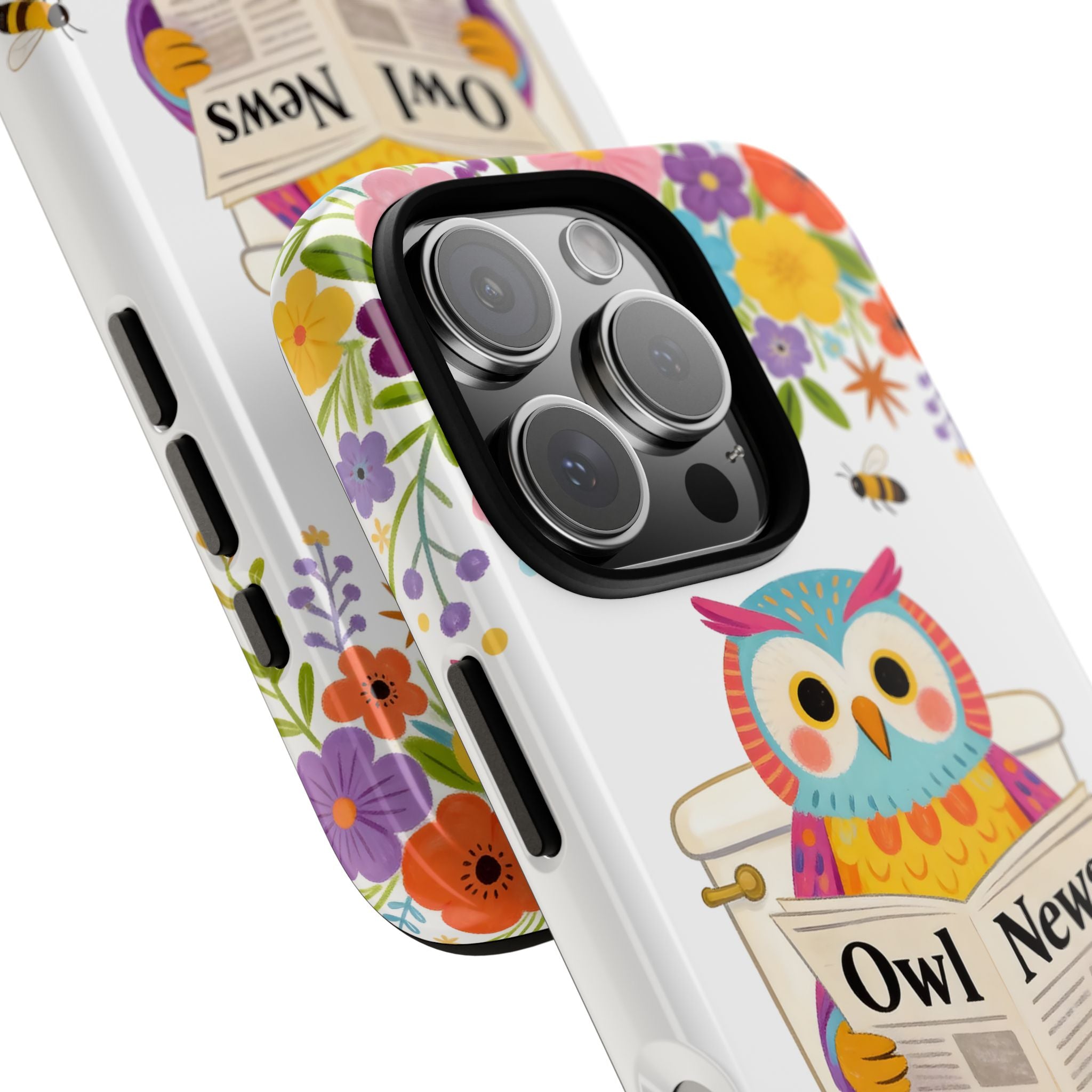Owl News Floral iPhone Case | Cute Owl Reading Newspaper on Toilet