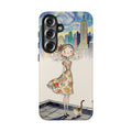 Artistic Girl Cityscape Samsung Galaxy Phone Case | Cute Floral Dress Rooftop Design