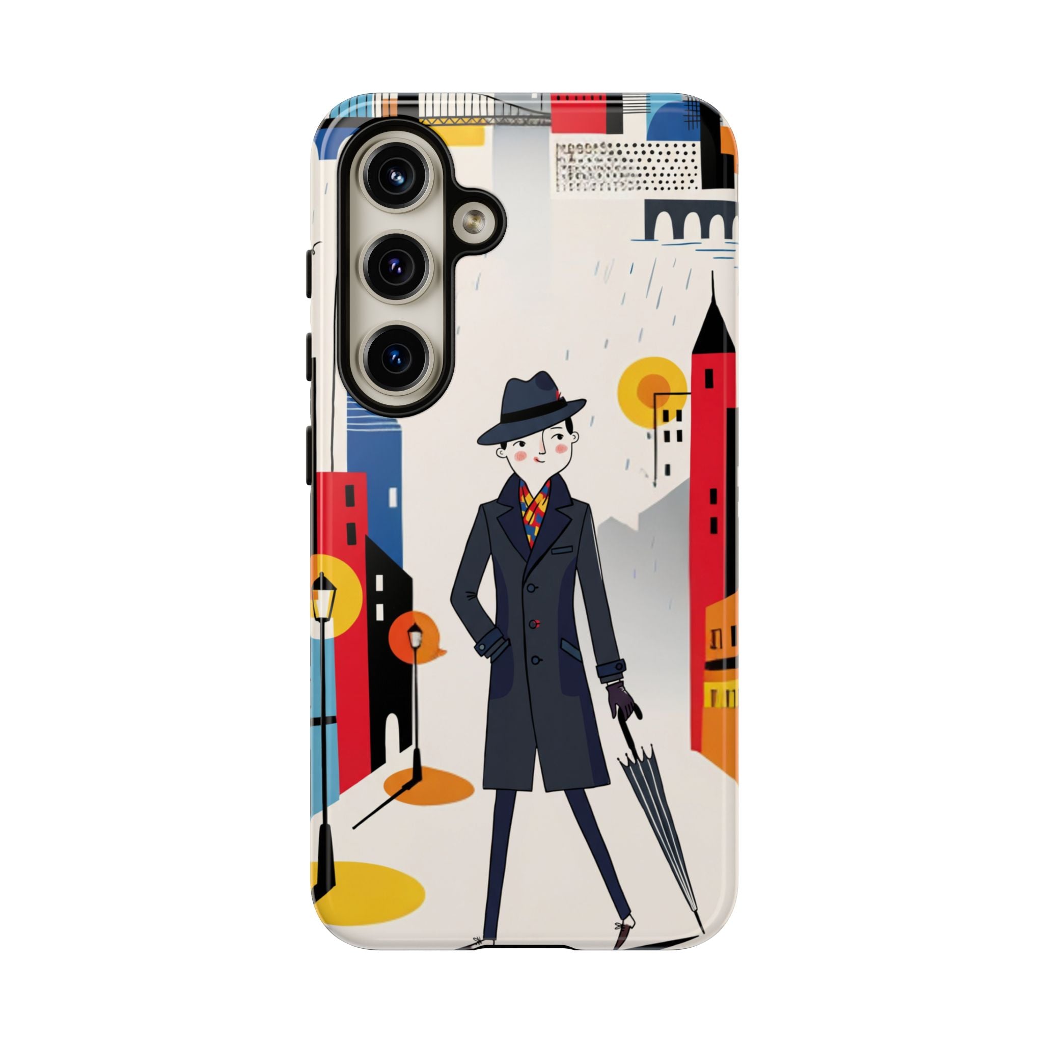 Retro Gentleman in Cityscape Illustration Samsung Galaxy Phone Case