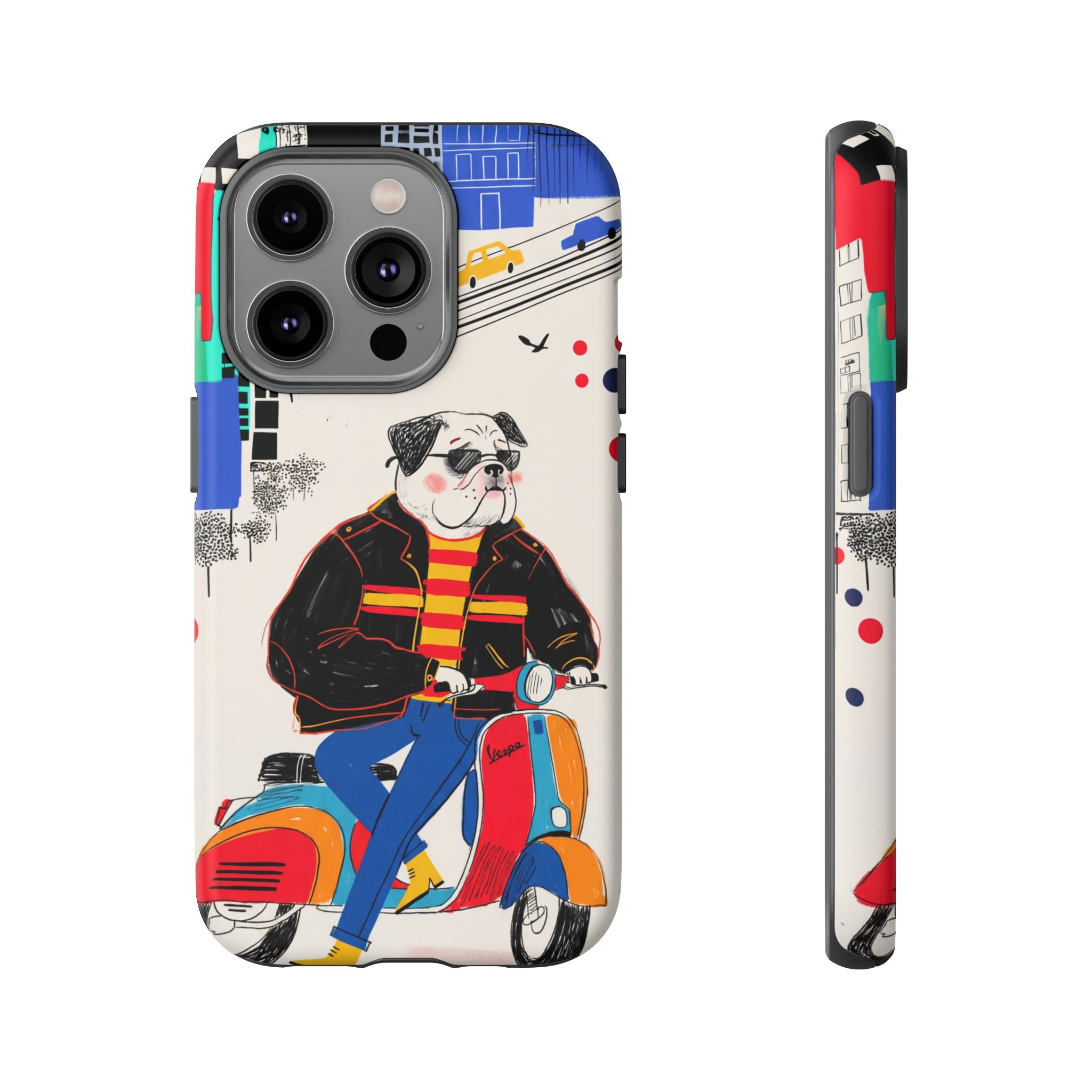 Bulldog Vespa iPhone Case | Retro Scooter Dog Protective Cover