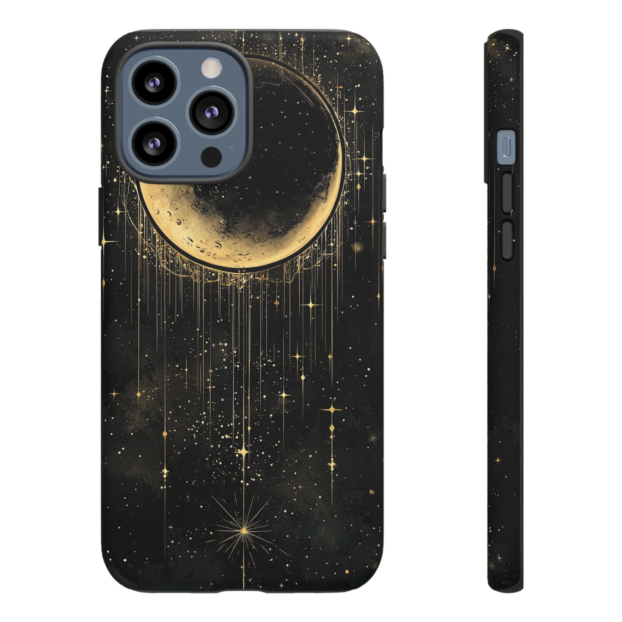 Moonlit Crescent Tough iPhone Case | Gold Stars Night Sky
