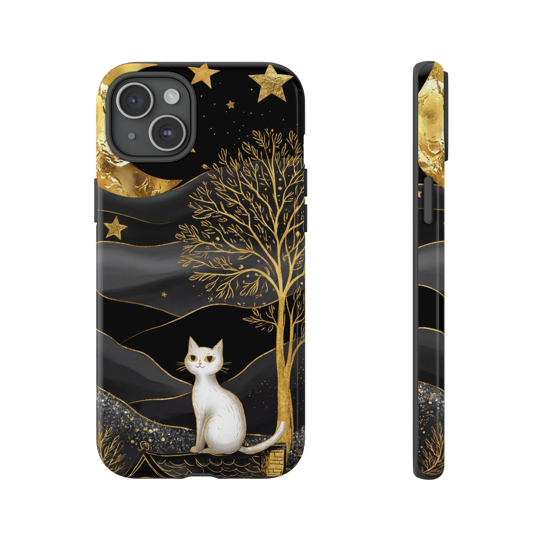 Celestial Cat iPhone Case | Gold Moon & Star iPhone Cover