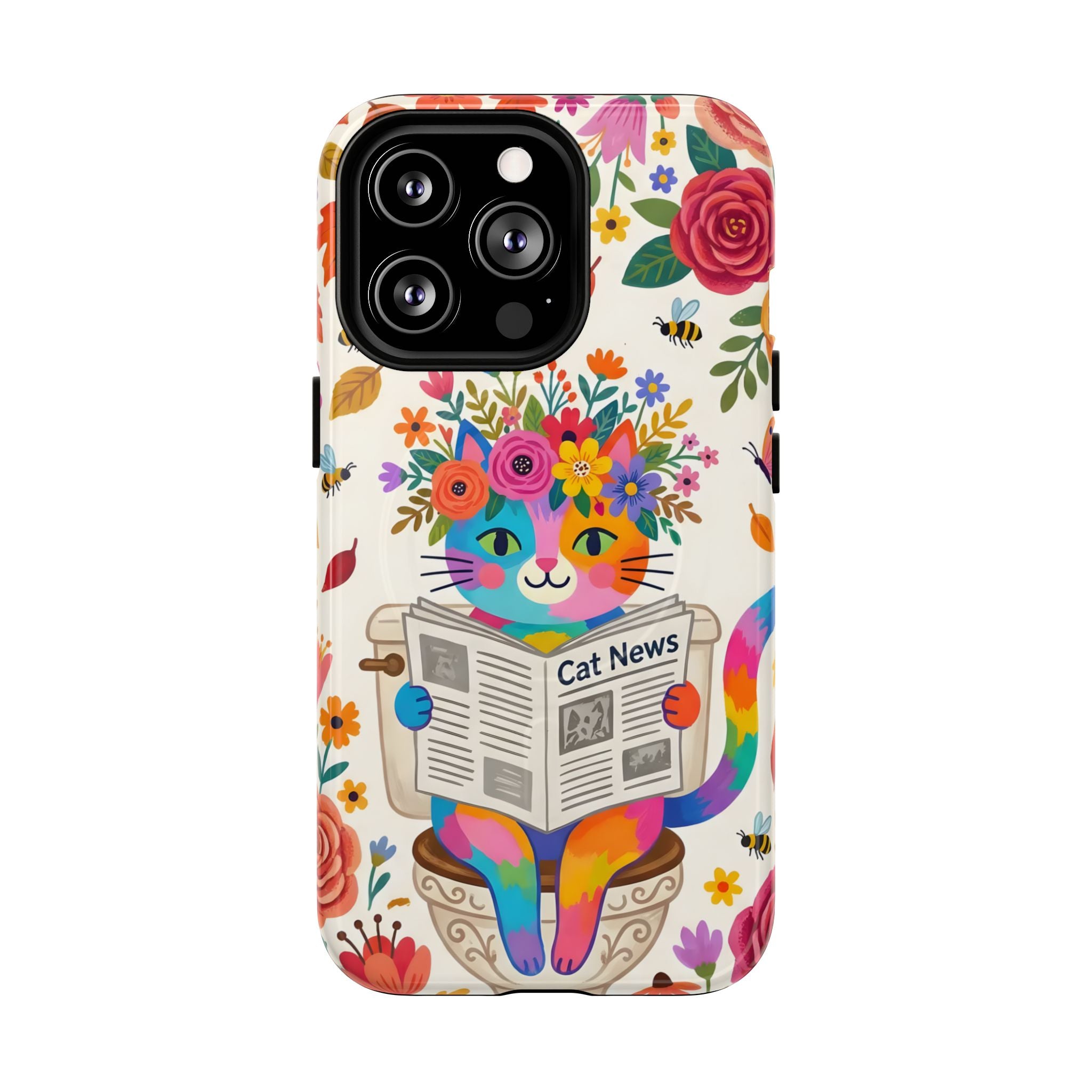 Floral Rainbow Cat MagSafe iPhone Case | Cat News Design