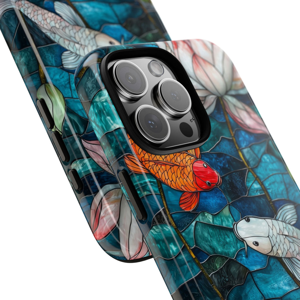 Koi Pond Tough iPhone Case — Stained Glass Lotus & Koi Design