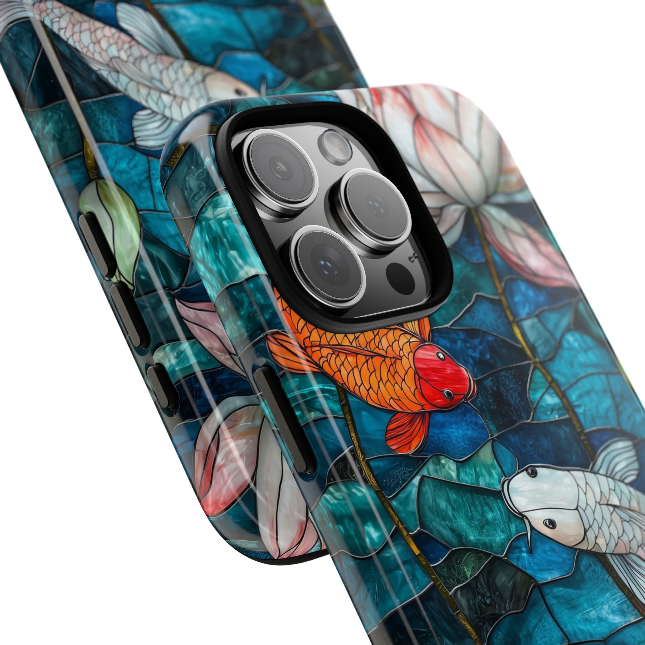Koi Pond Tough iPhone Case — Stained Glass Lotus & Koi Design