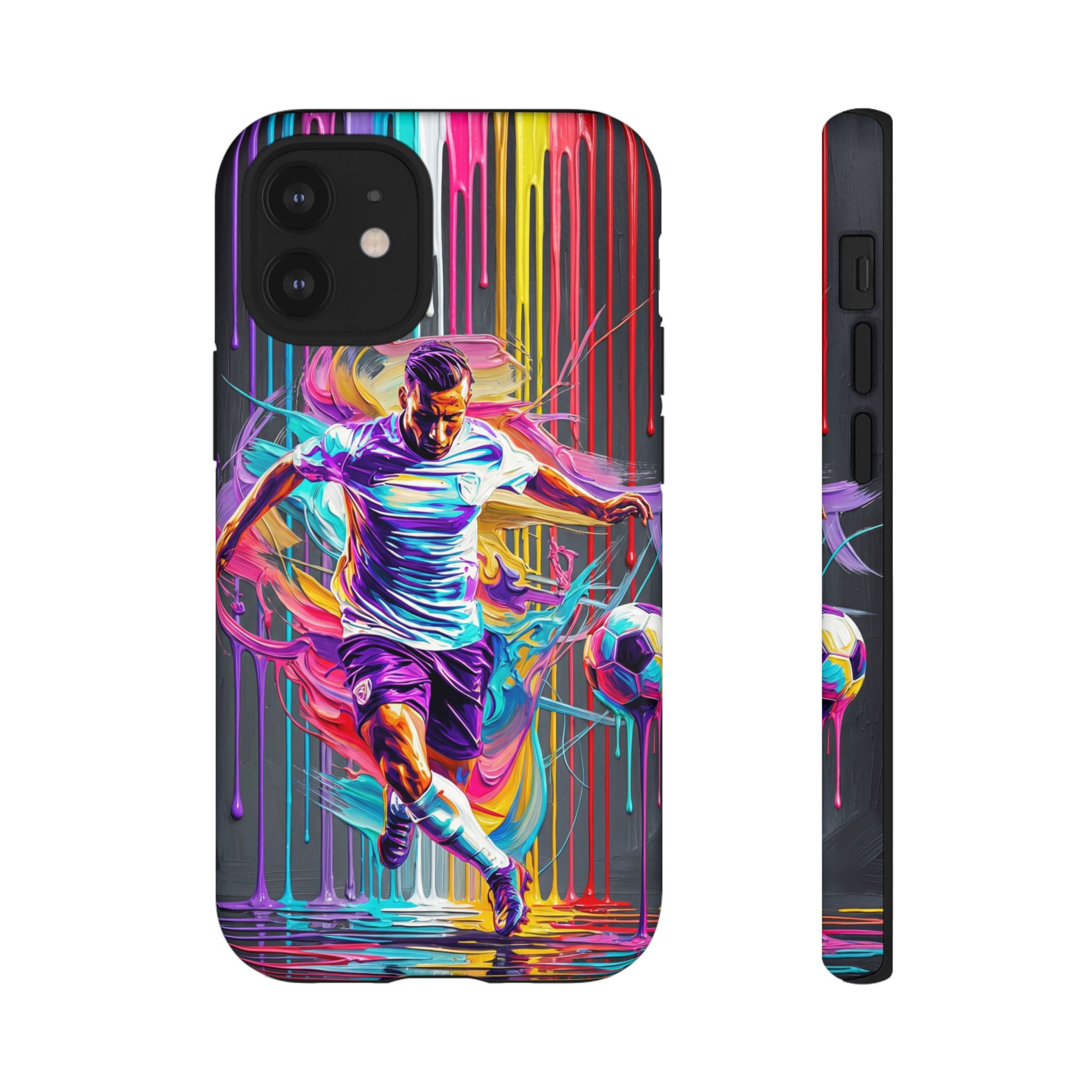 Soccer Player Neon Art iPhone Case | Vibrant Football Kick Protective Cover