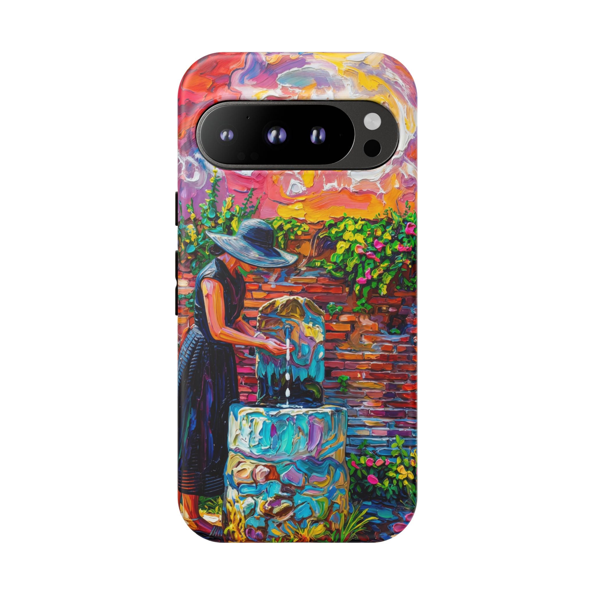 Artistic Garden Google Pixel Case | Woman at Well Colourful Impressionist Design