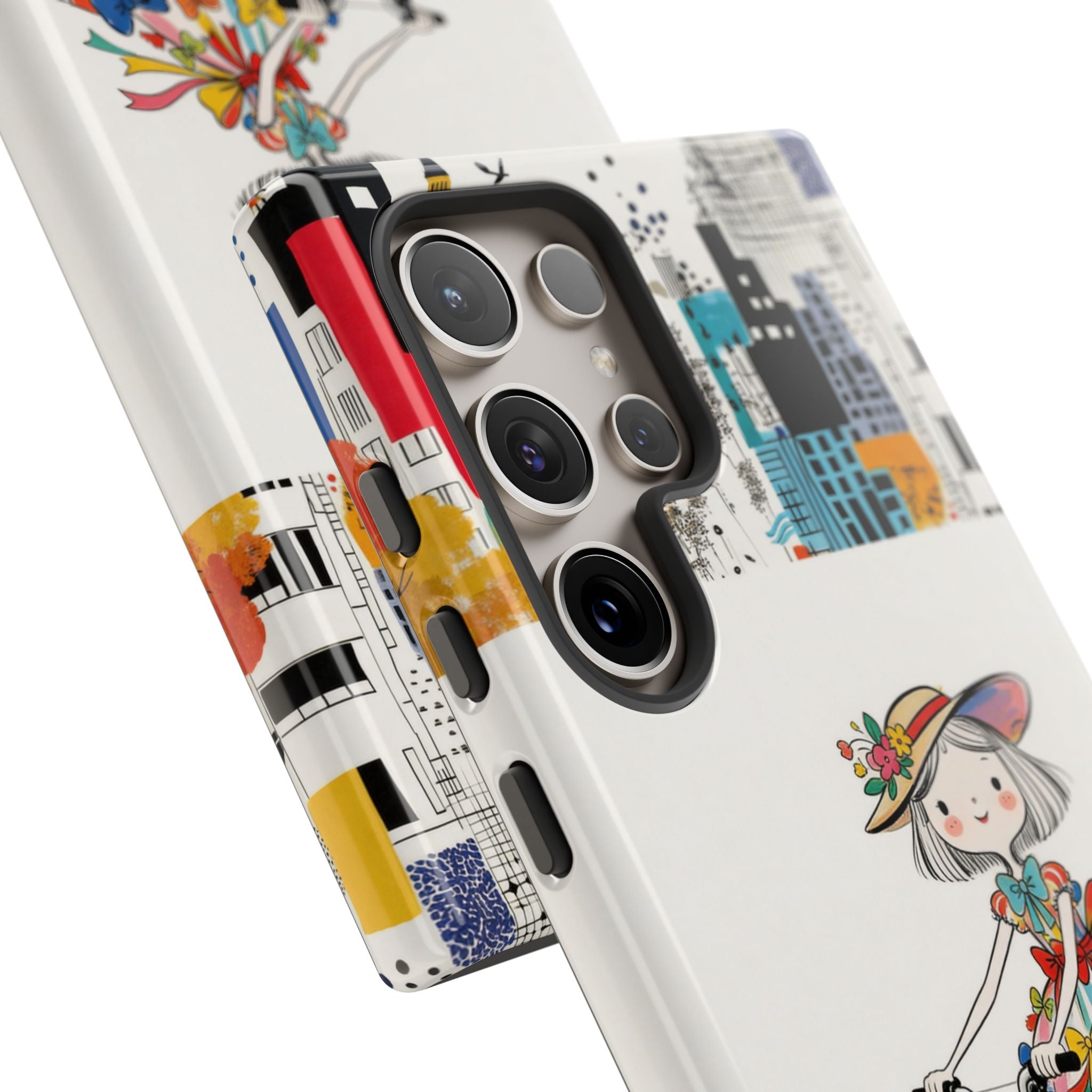 Whimsical Girl on Brompton Bicycle Urban Illustration Samsung Galaxy Phone Case