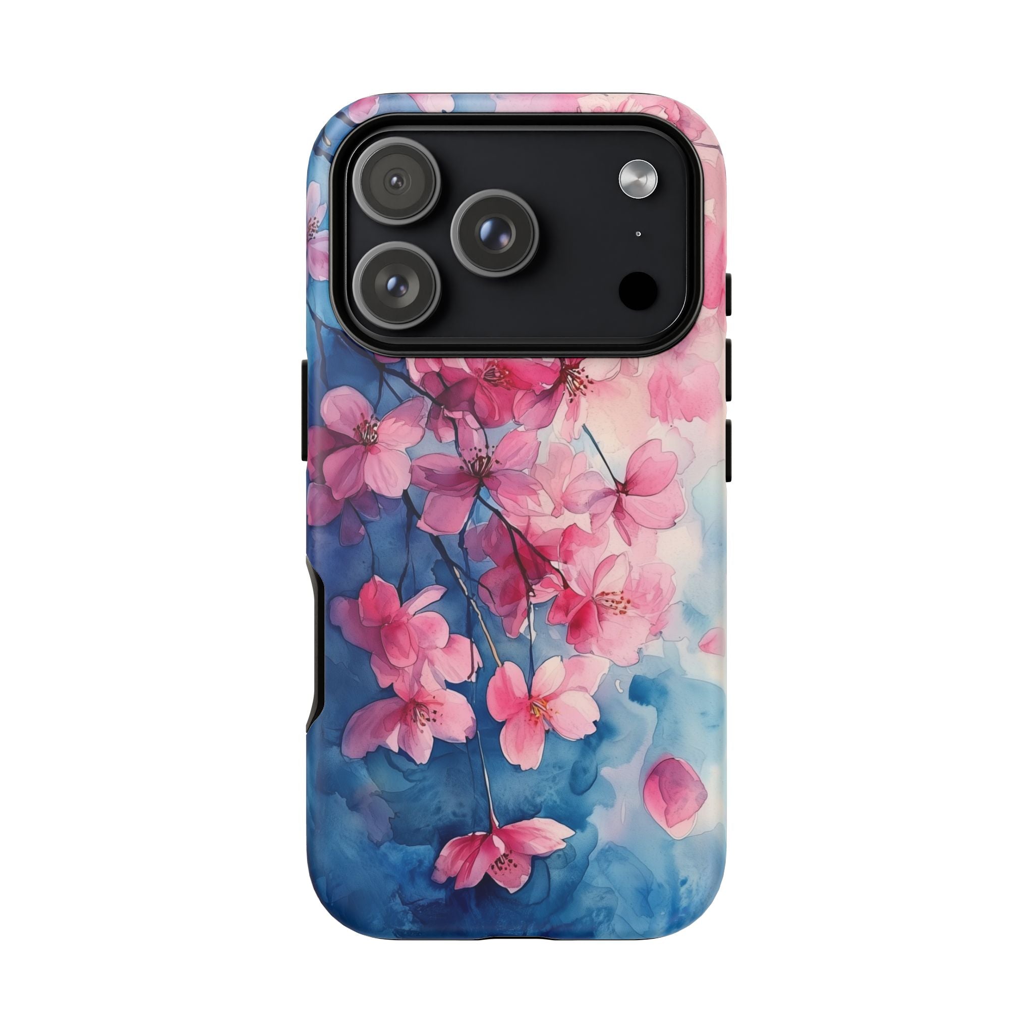 Floral Cherry Blossom iPhone Case | Pink Blue Watercolour