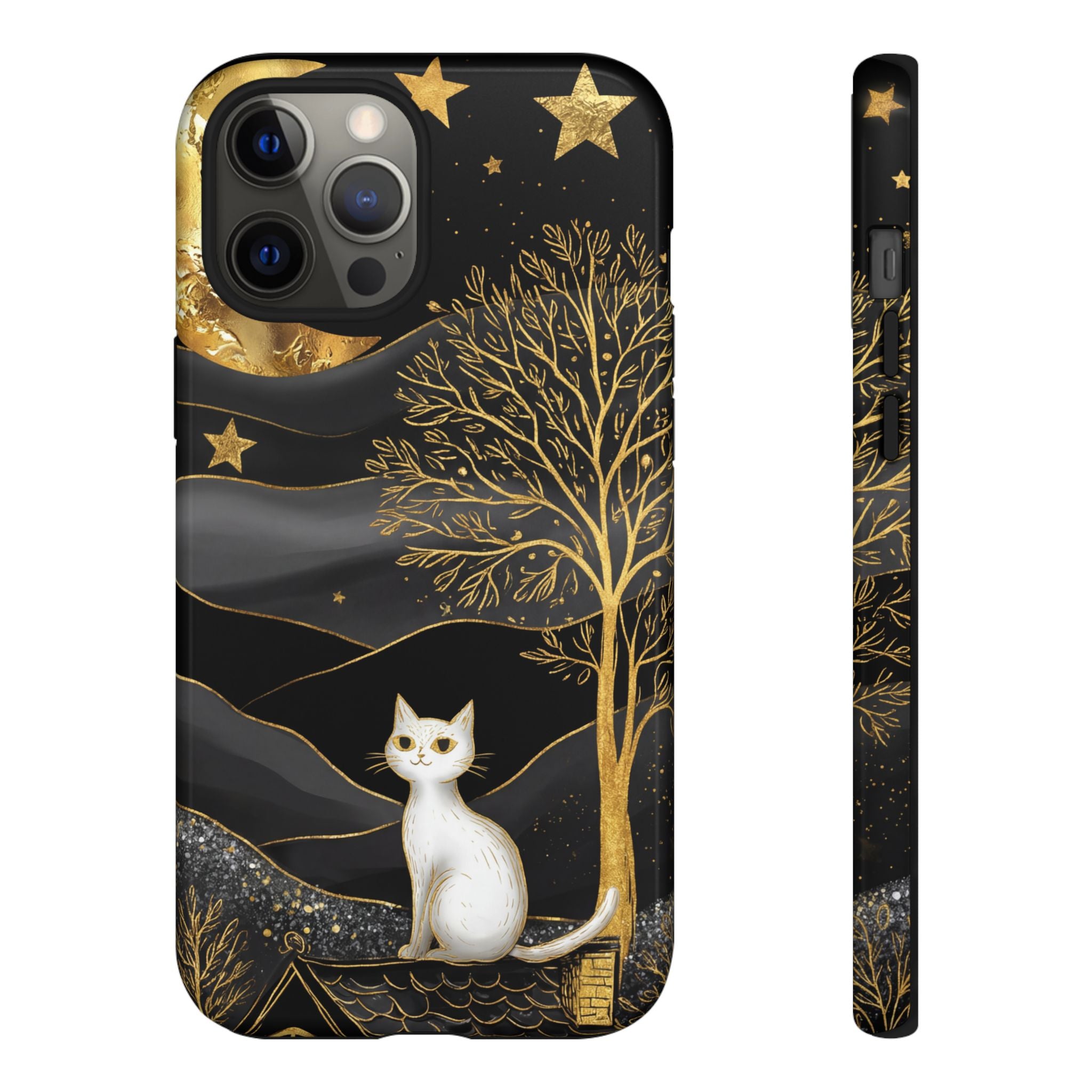 Celestial Cat iPhone Case | Gold Moon & Star iPhone Cover