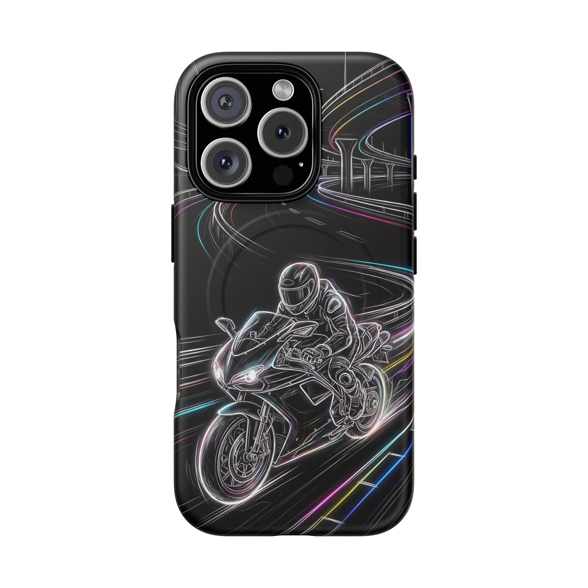 Neon Night Rider MagSafe iPhone Case | Motorcycle Racing Protective Cover