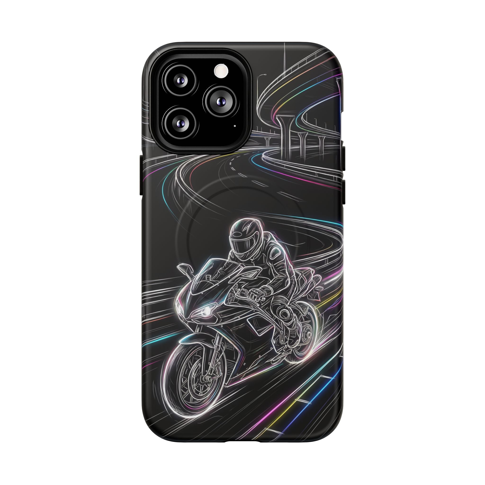 Neon Night Rider MagSafe iPhone Case | Motorcycle Racing Protective Cover