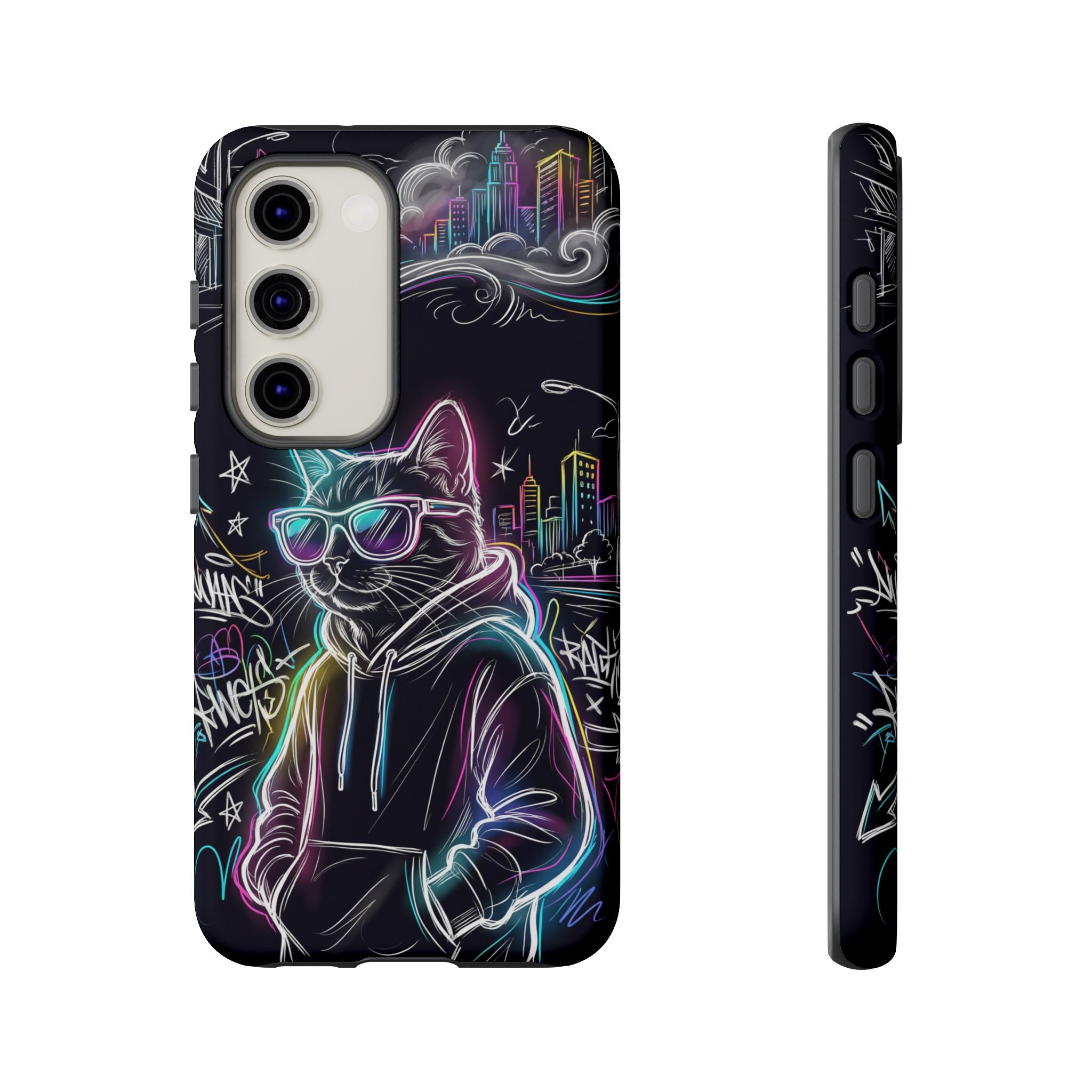 Cool Hoodie Neon Street Cat Samsung Galaxy Phone Case