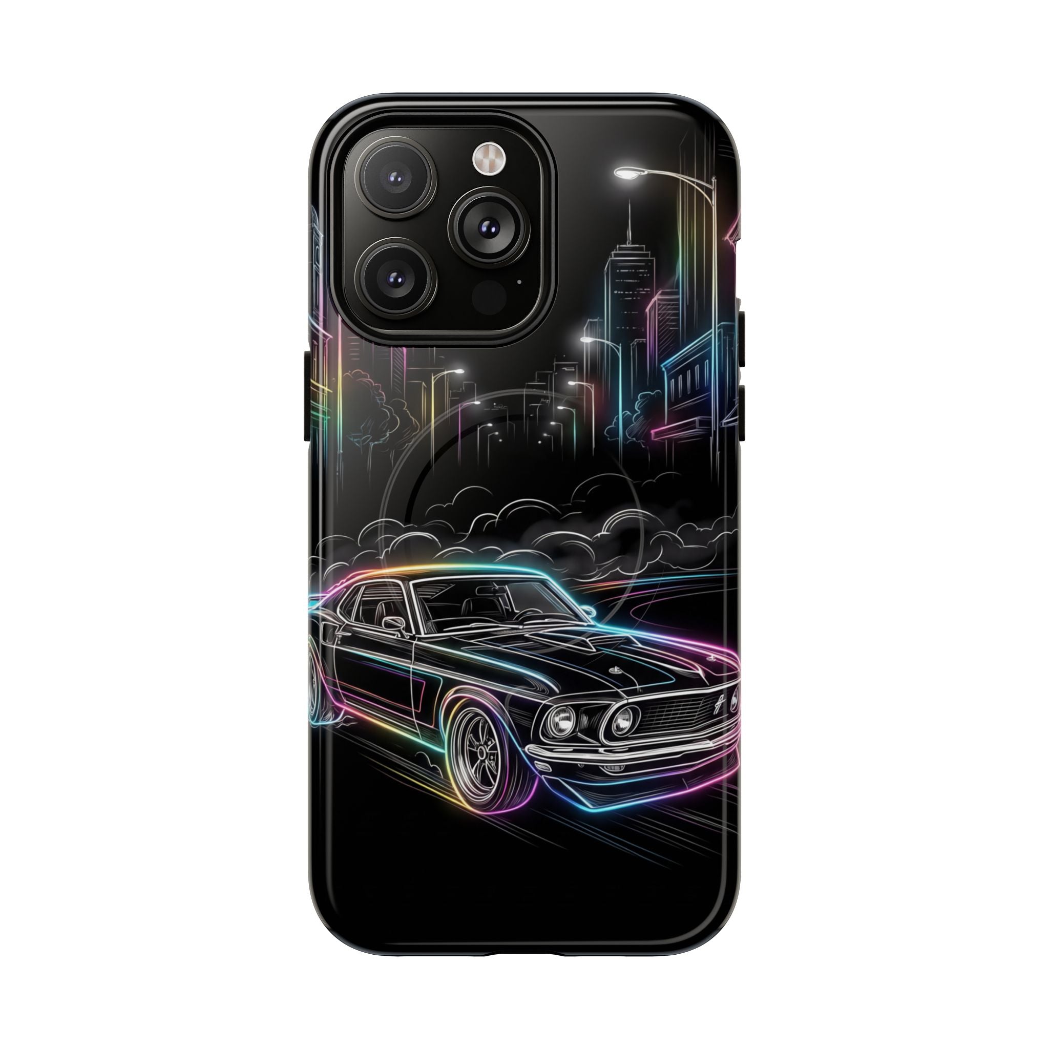 Neon Muscle Car MagSafe iPhone Case | Retro City Nightscape
