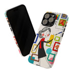 Cover per iPhone con illustrazione di galleria d'arte | Design con donna e cornici carine