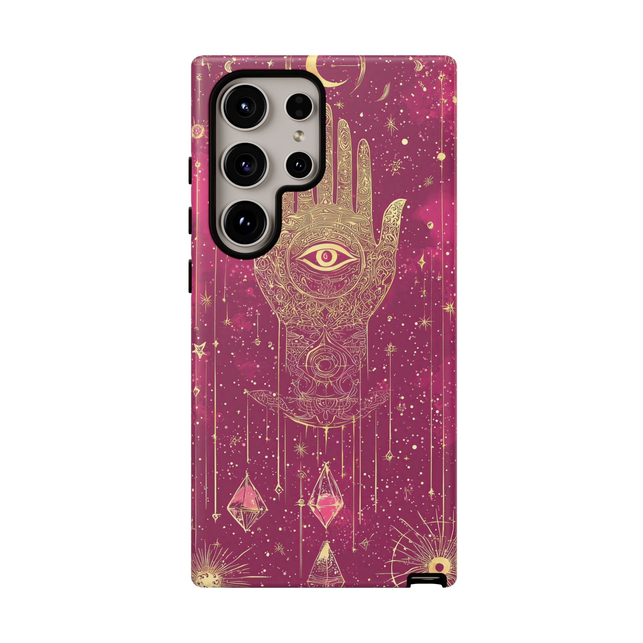 Mystic Hamsa Samsung Galaxy Case | Gold Palm & All-Seeing Eye on Magenta Galaxy