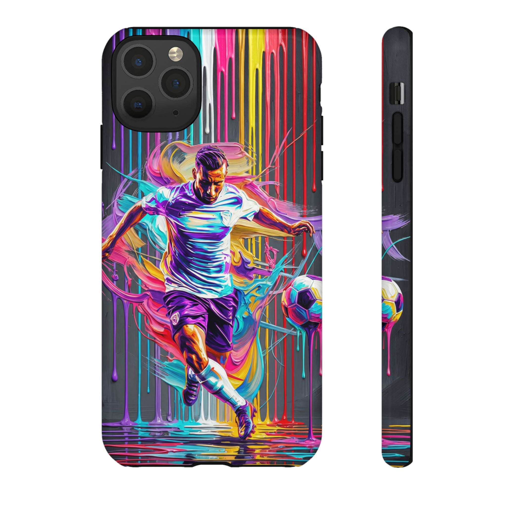 Soccer Player Neon Art iPhone Case | Vibrant Football Kick Protective Cover