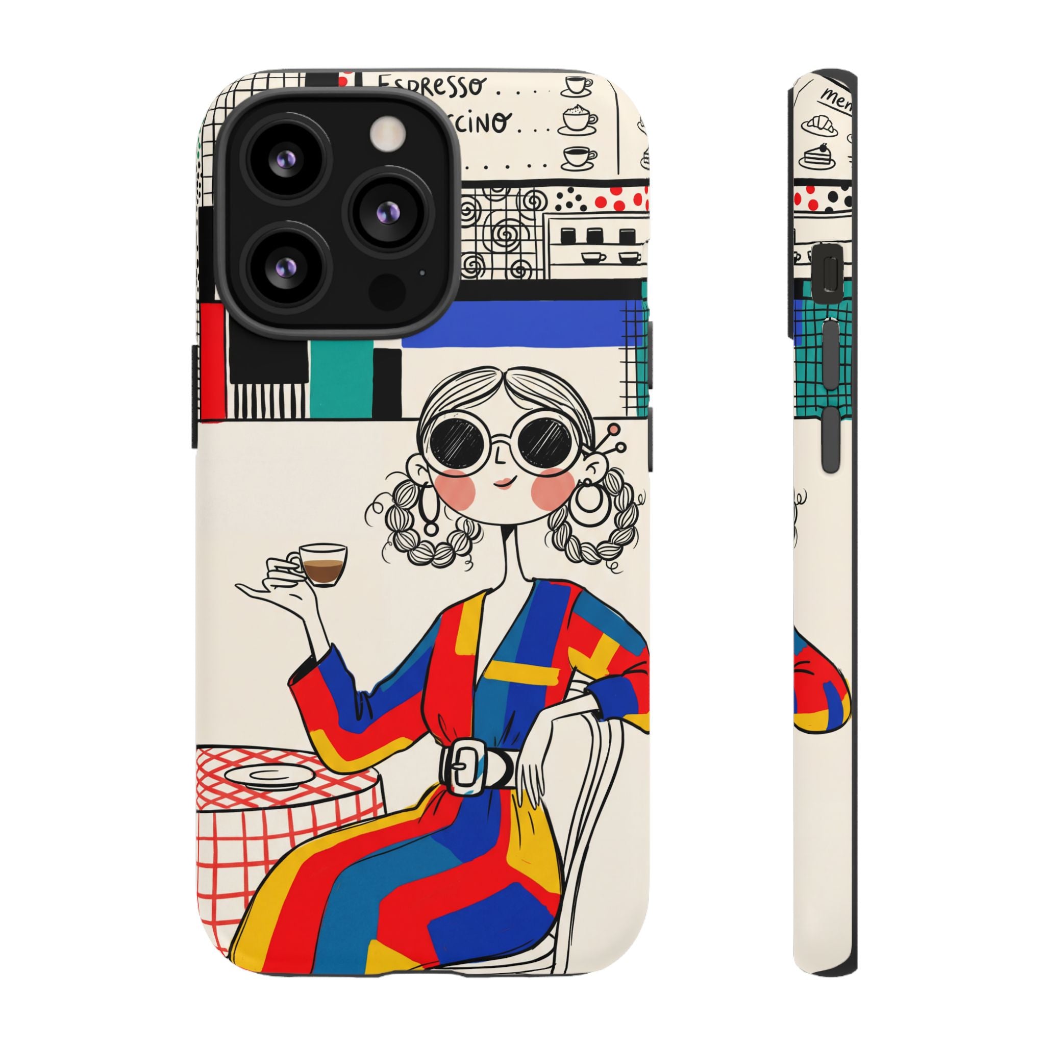 Retro Cafe iPhone Case | Colourful Chic Woman Illustration