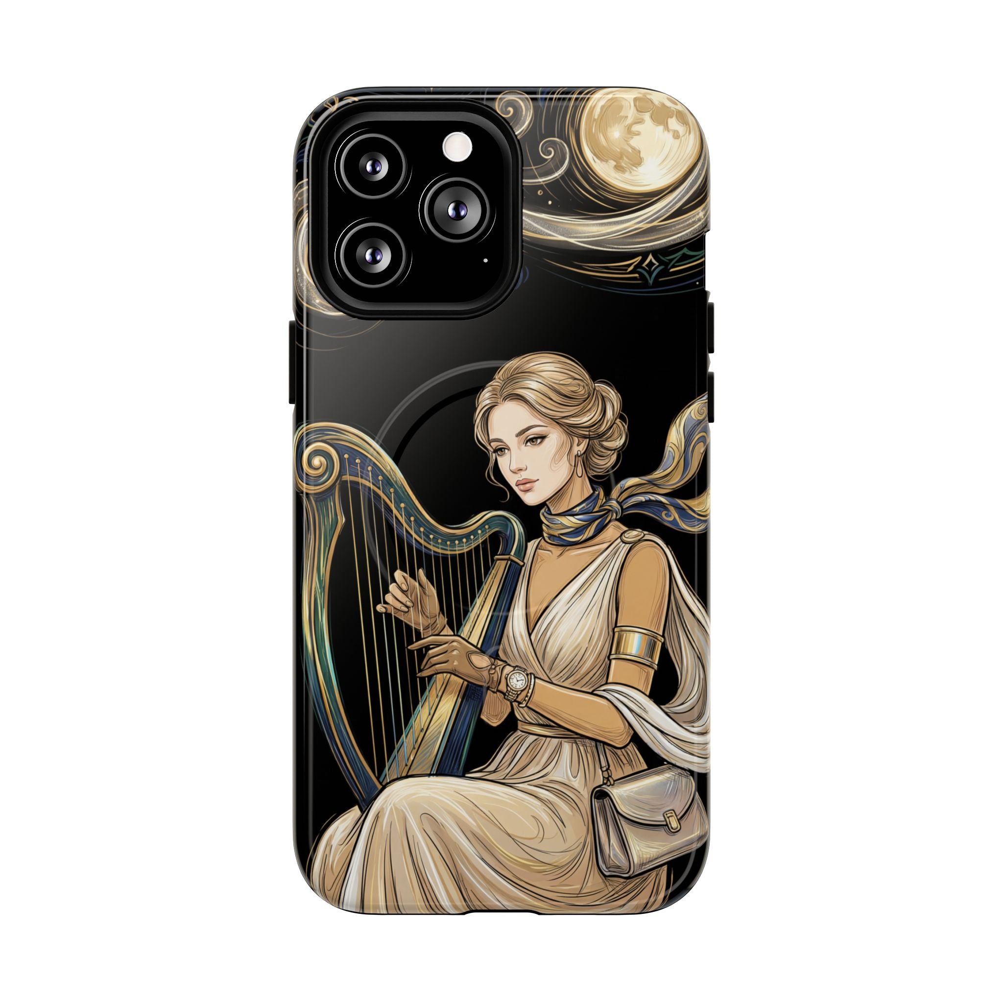 Moonlit Harp MagSafe iPhone Case | Vintage Goddess Musician Art