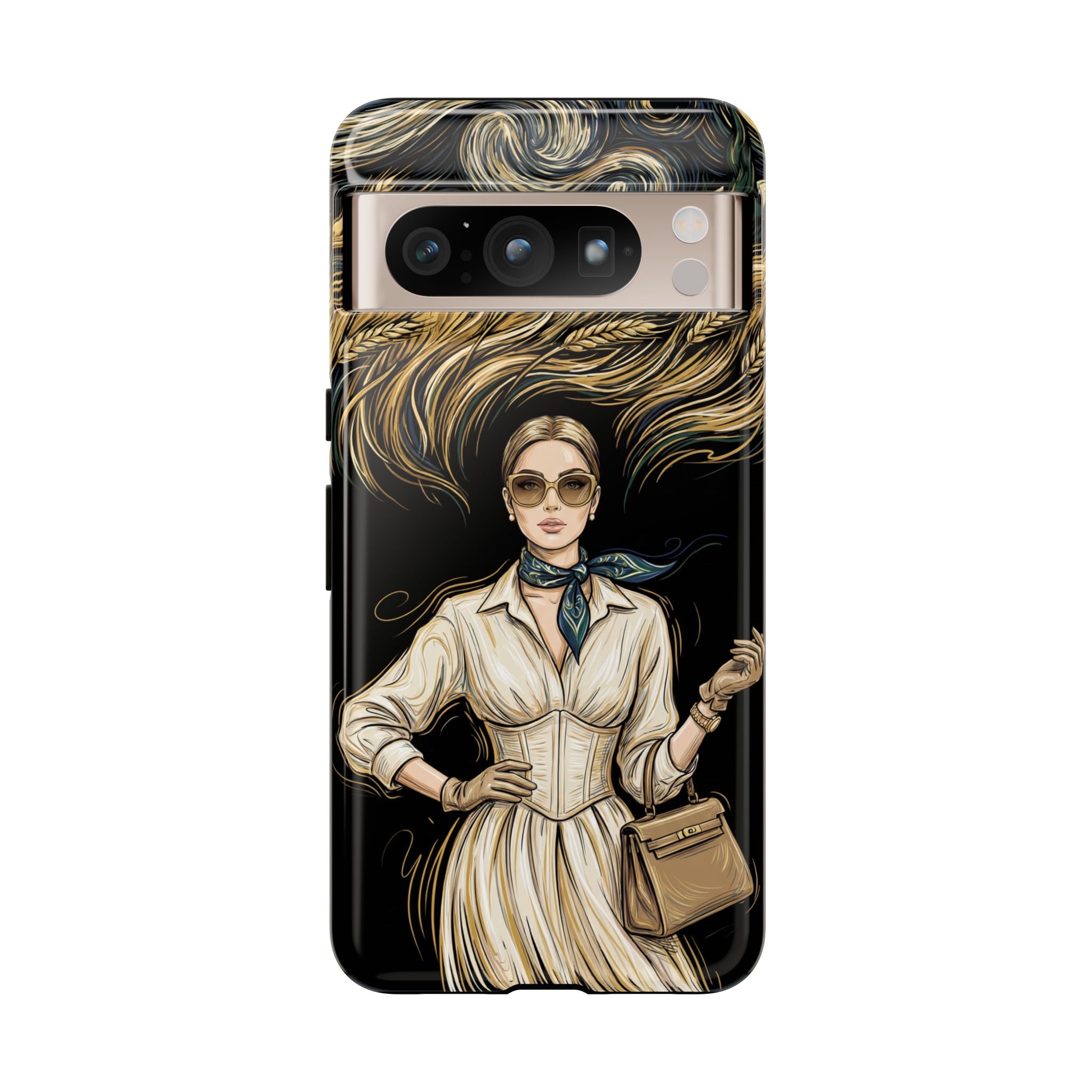 Vintage Elegance Google Pixel Phone Case | Retro Woman with Flowing Golden Hair