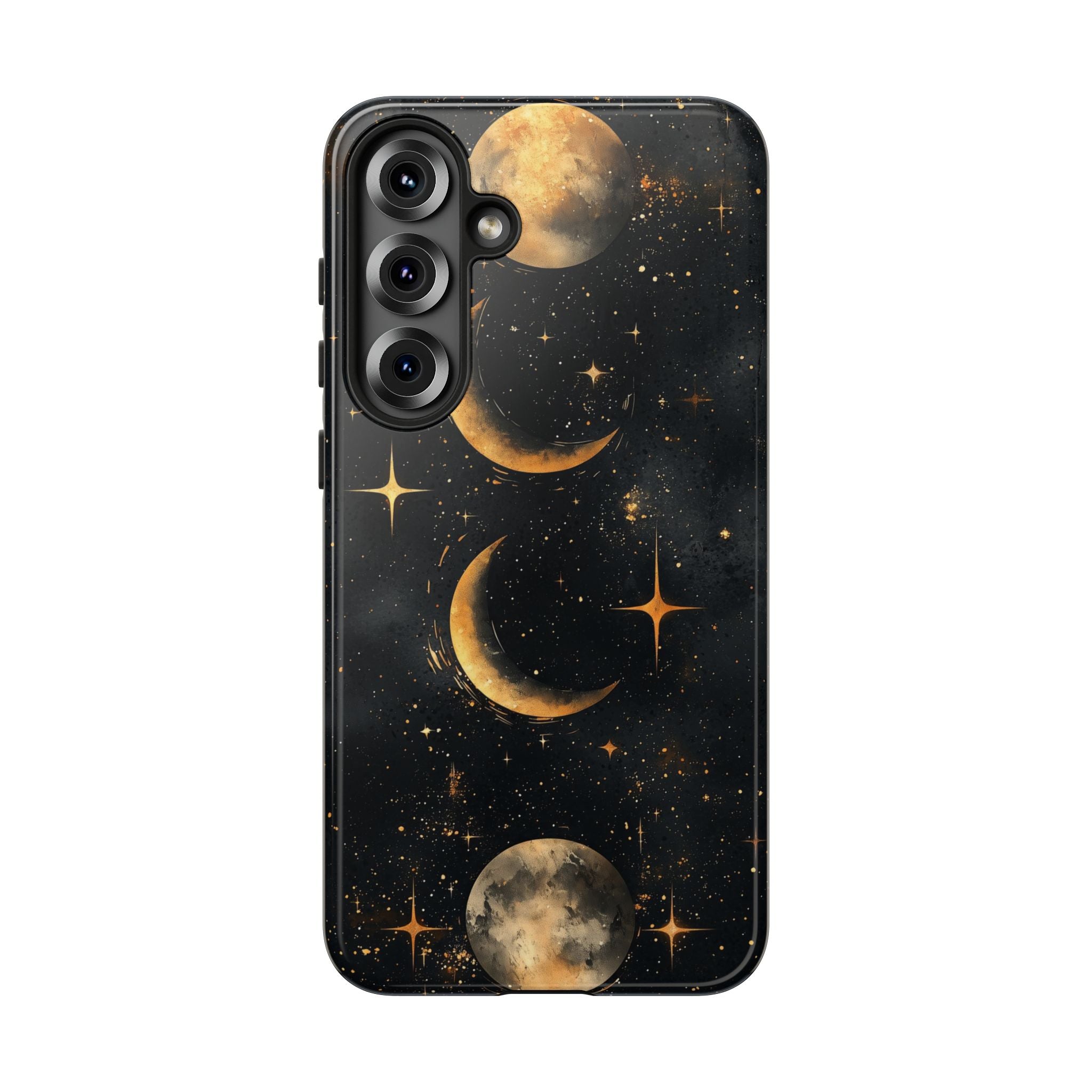 Celestial Moon Phases Tough Samsung Galaxy Case | Gold Crescent & Full Moon Galaxy Design
