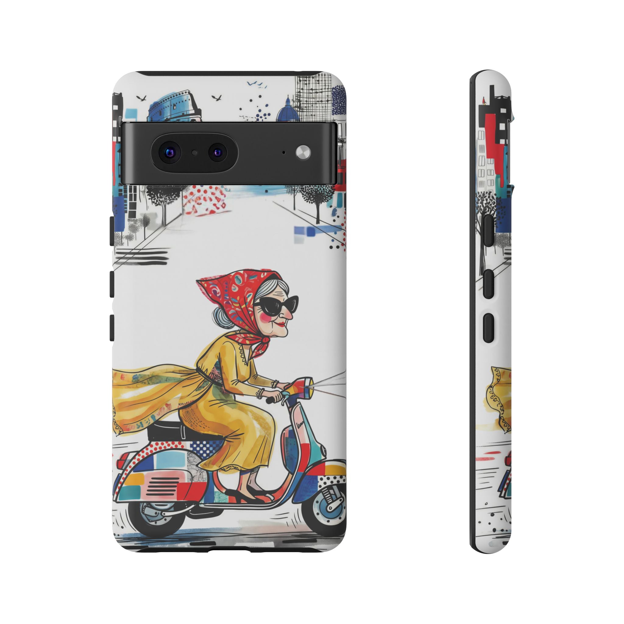Vintage Vespa Granny Google Pixel Phone Case | Retro Scooter Travel iPhone Cover