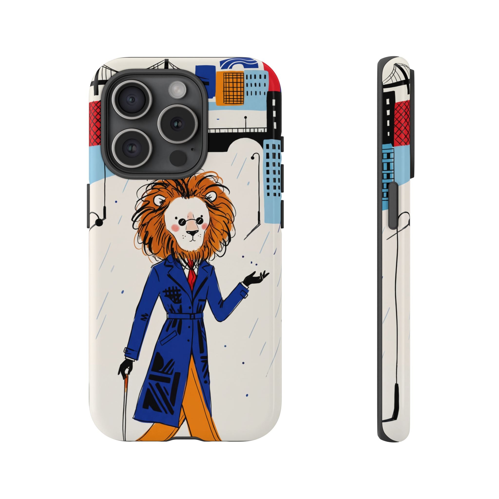 Lion Gentleman iPhone Case | Dapper Lion in City Rain