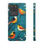 Bird Pattern Tough Samsung Galaxy Phone Case | Colourful Songbirds on Teal Background