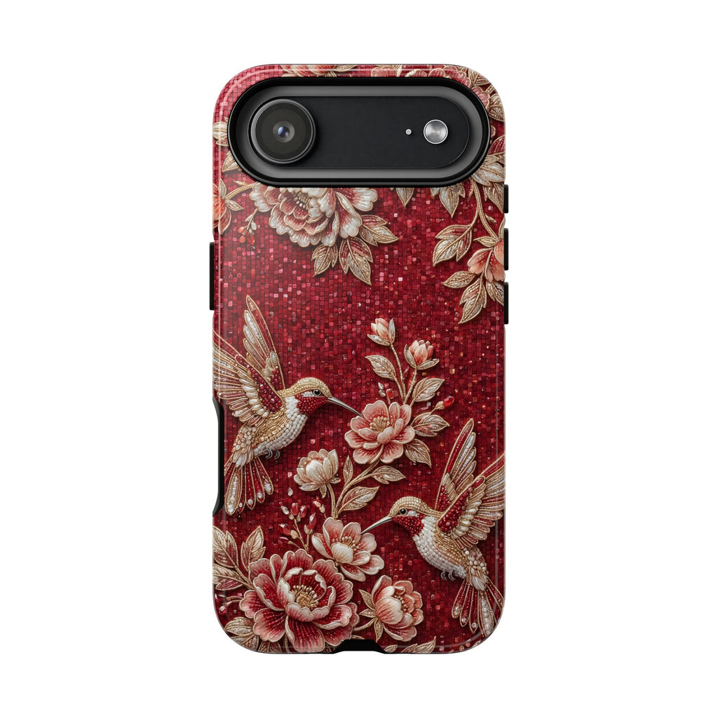 Cover Resistente Colibrì Floreale | Custodia Vintage Rossa per iPhone