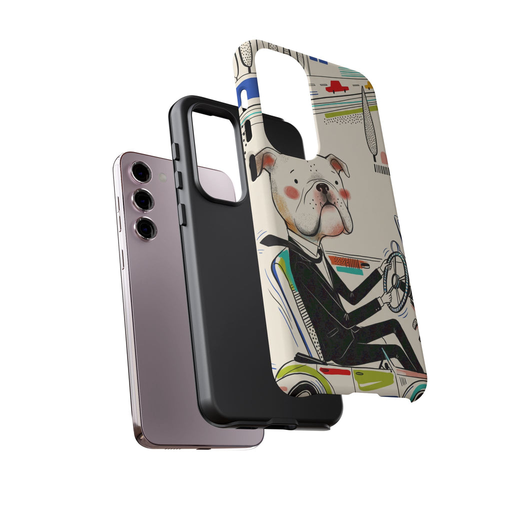 Bulldog Driver Samsung Galaxy Phone Case | Cute Retro Dog Illustration