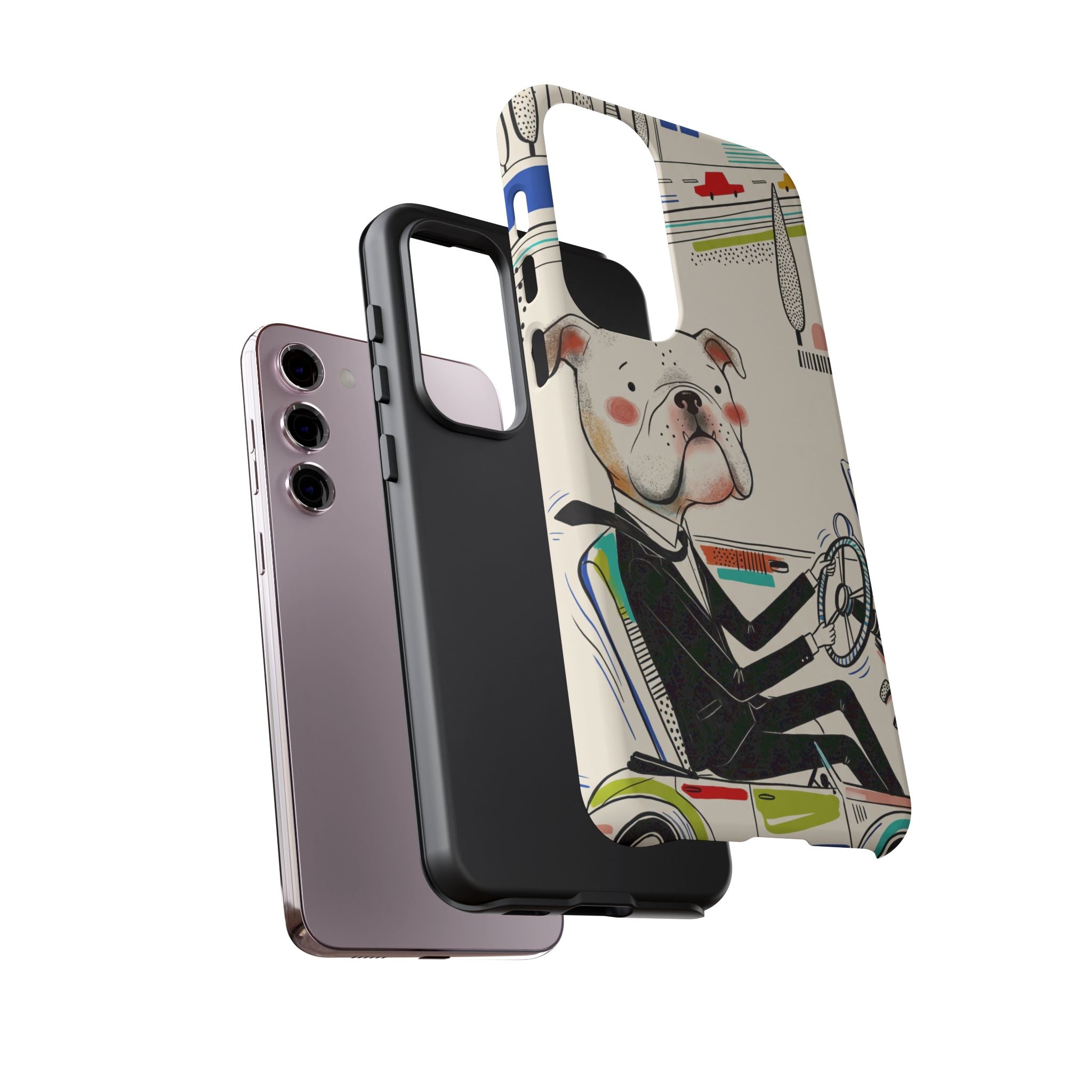 Bulldog Driver Samsung Galaxy Phone Case | Cute Retro Dog Illustration