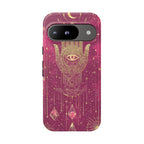 Mystic Hamsa Google Pixel Case | Gold Palm & All-Seeing Eye on Magenta Galaxy