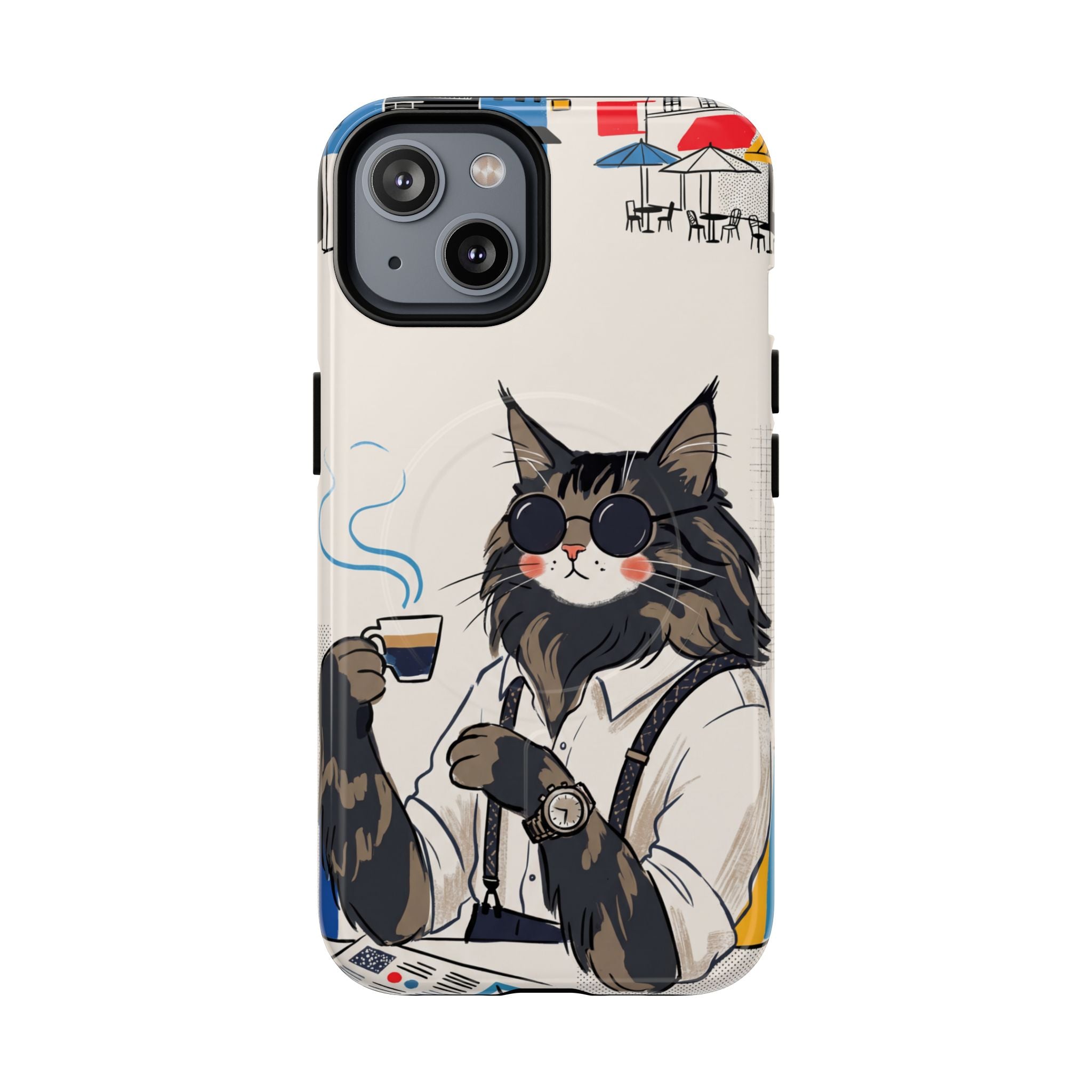 Cat Barista MagSafe iPhone Case | Cool Cat in Sunglasses Coffee Shop Design