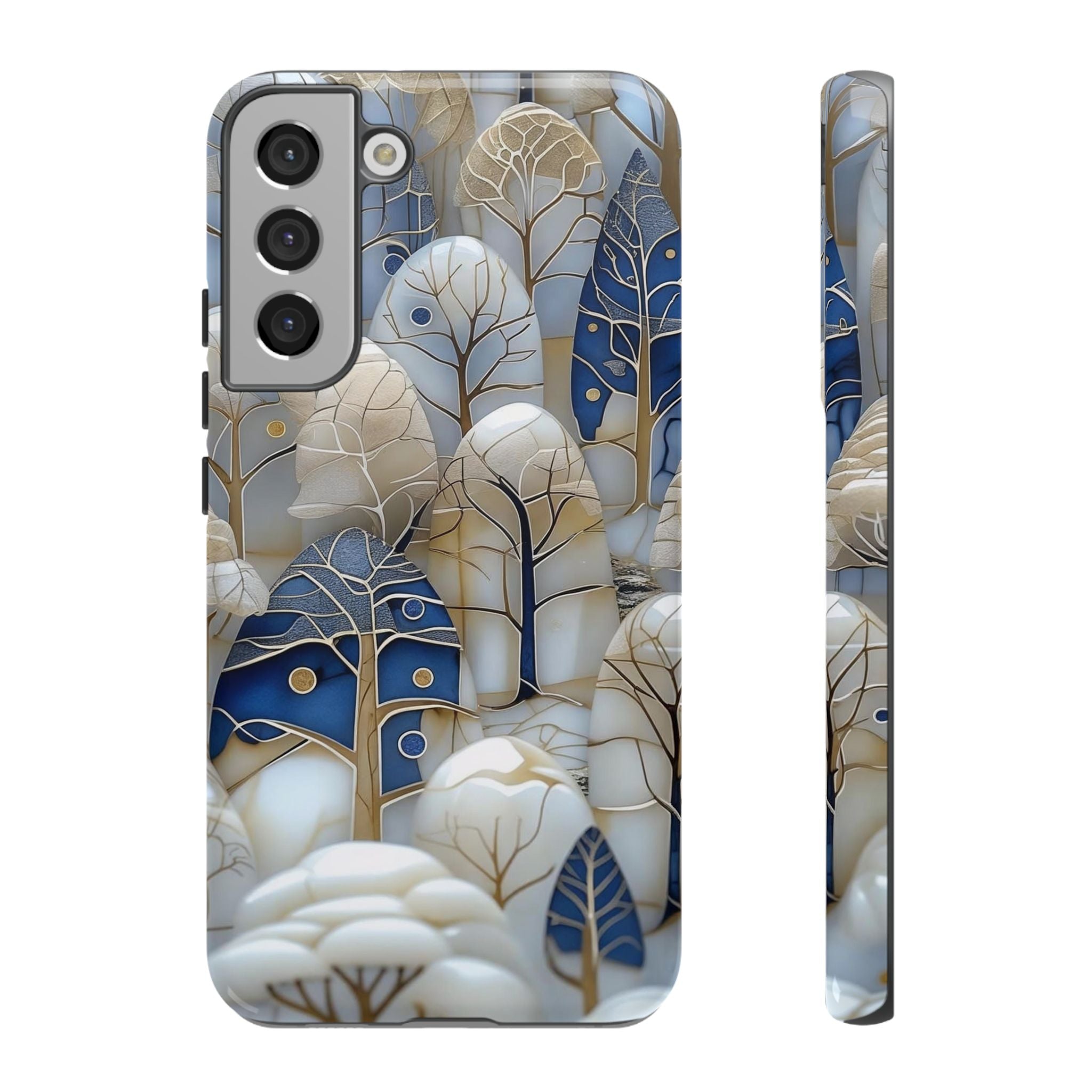 Blue Gold Winter Forest Samsung Galaxy Case — Elegant Tree Pattern Tough Case