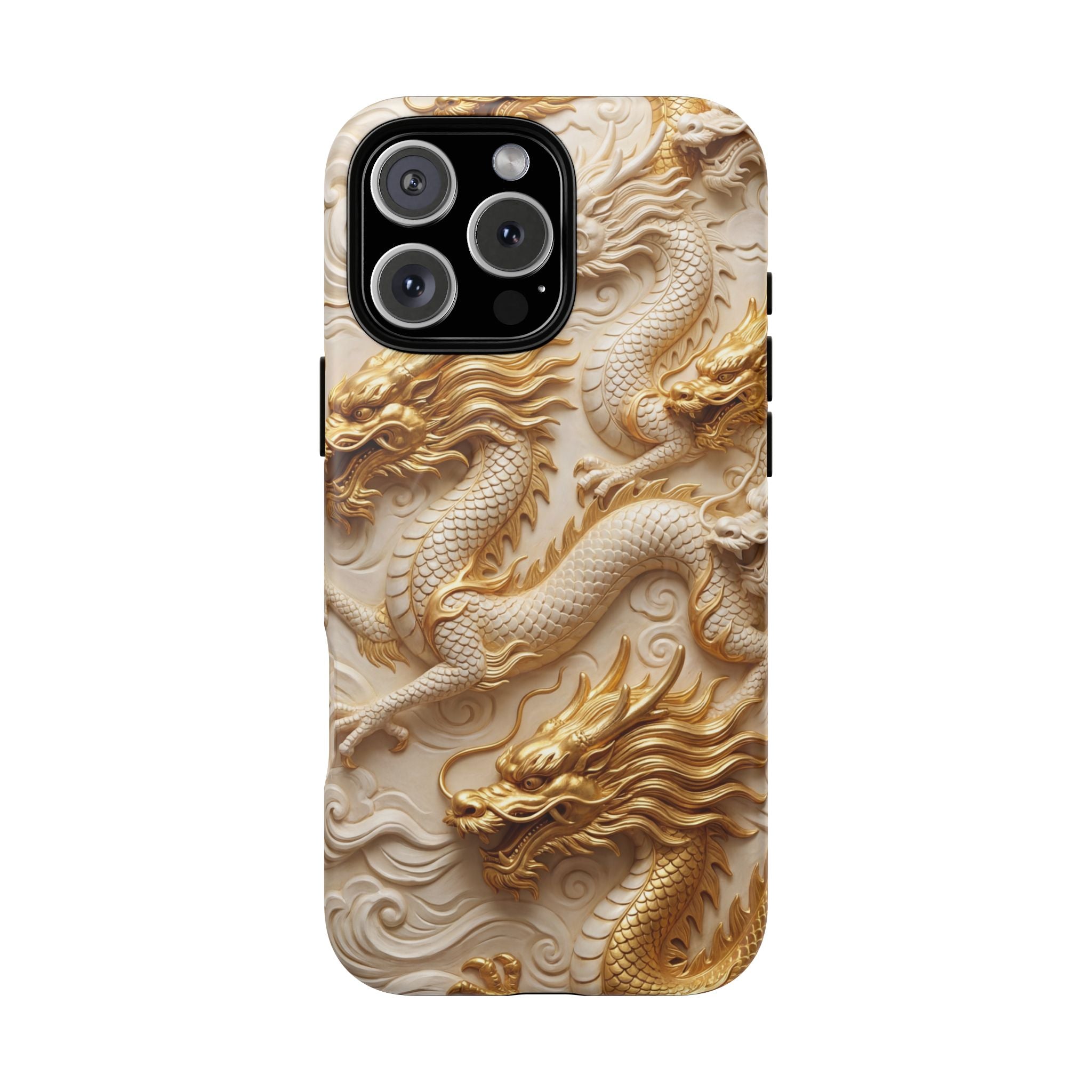 Dragon Relief Tough MagSafe Phone Case — Gold Carved Dragon Design
